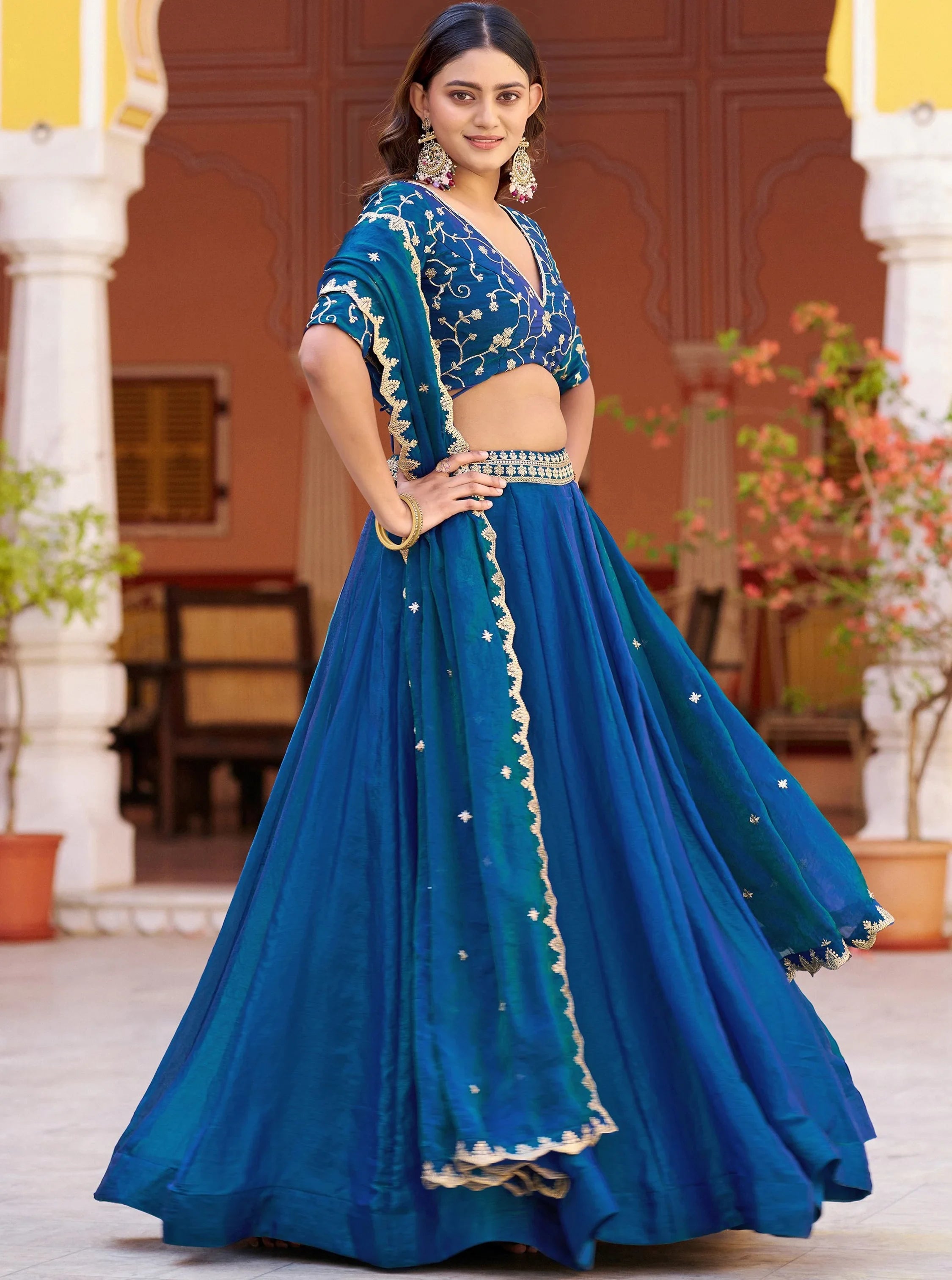Glamorous Blue Sequins Silk Wedding Wear Lehenga Choli WIth Dupatta