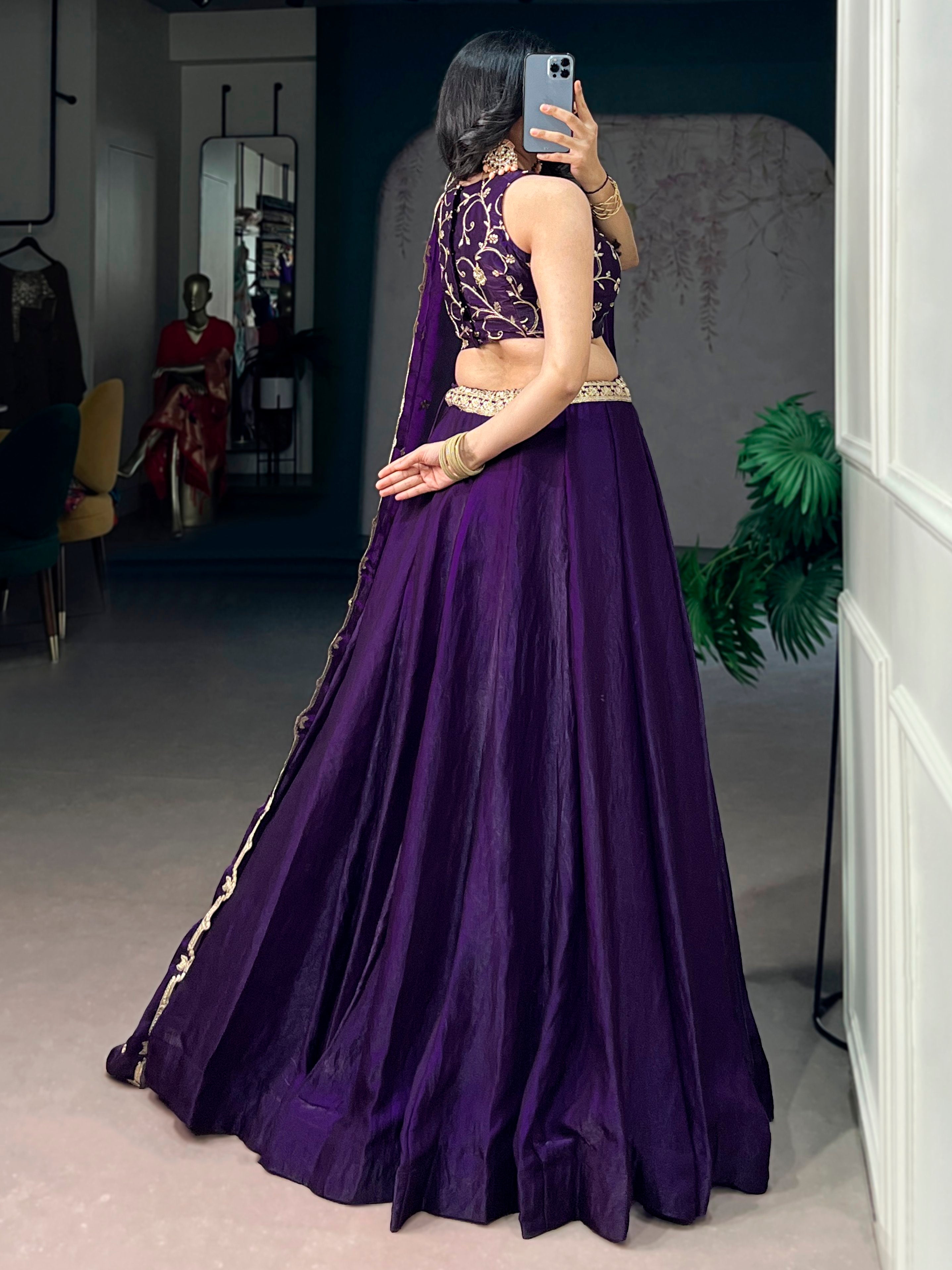Charming Purple Embroidered Silk Marriage Wear Lehenga Choli