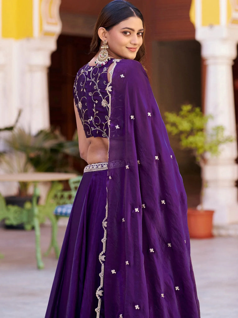 Stunning Purple Sequins Silk Festival Wear Lehenga Choli with Dupatta