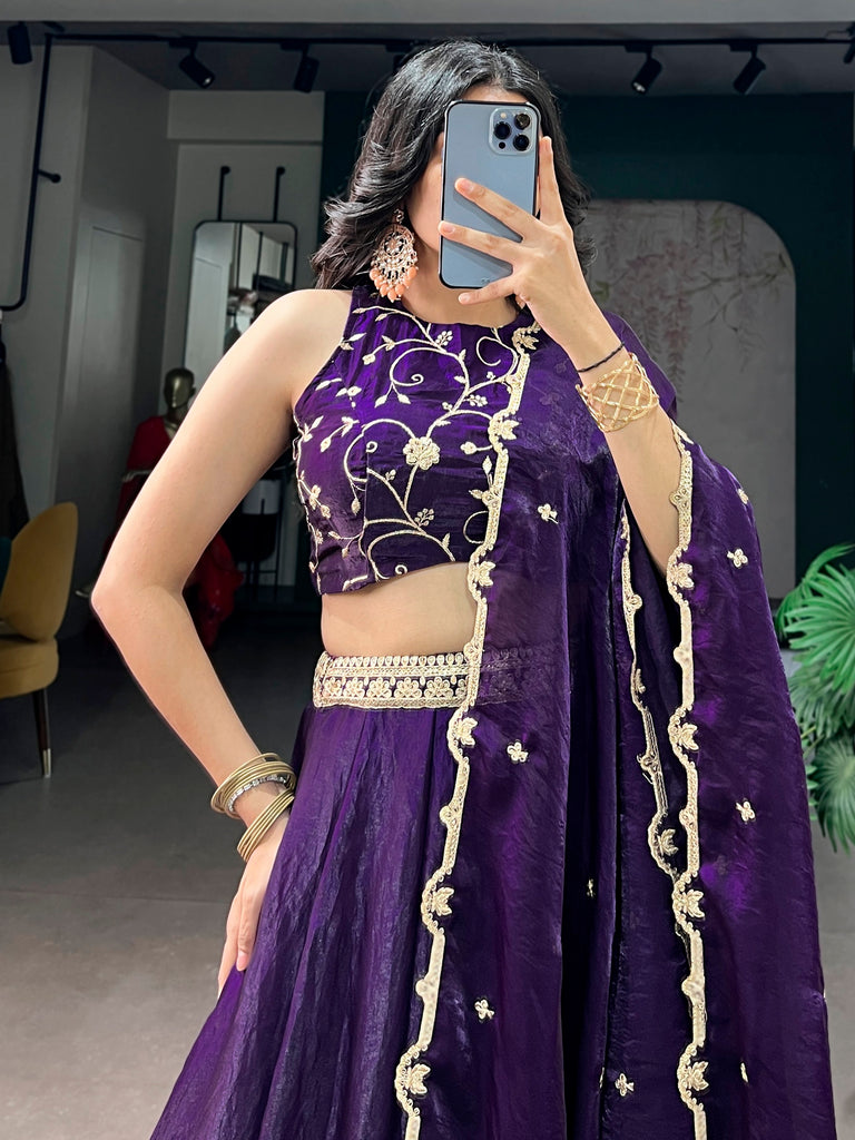 Charming Purple Embroidered Silk Marriage Wear Lehenga Choli