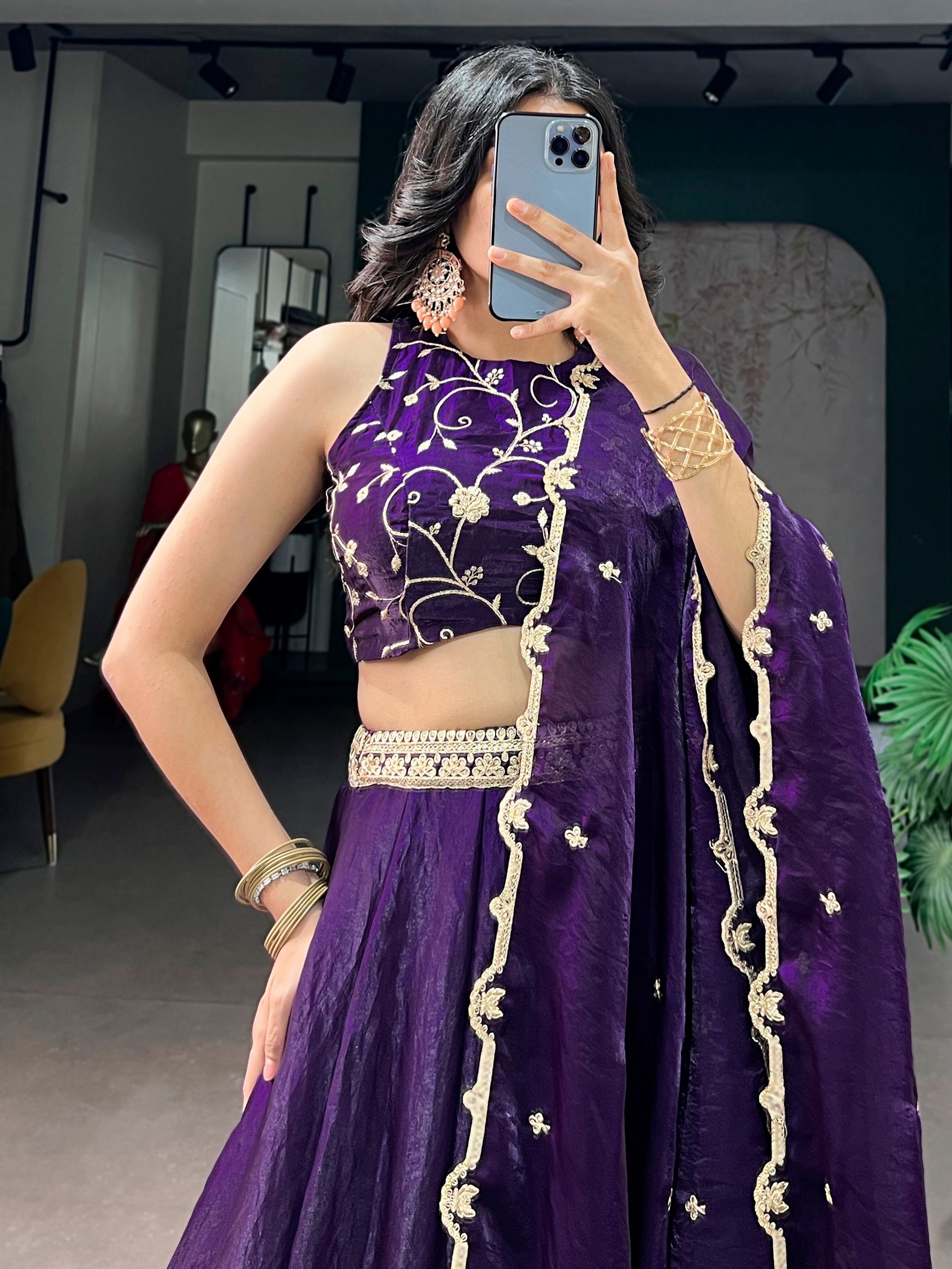 Charming Purple Embroidered Silk Marriage Wear Lehenga Choli