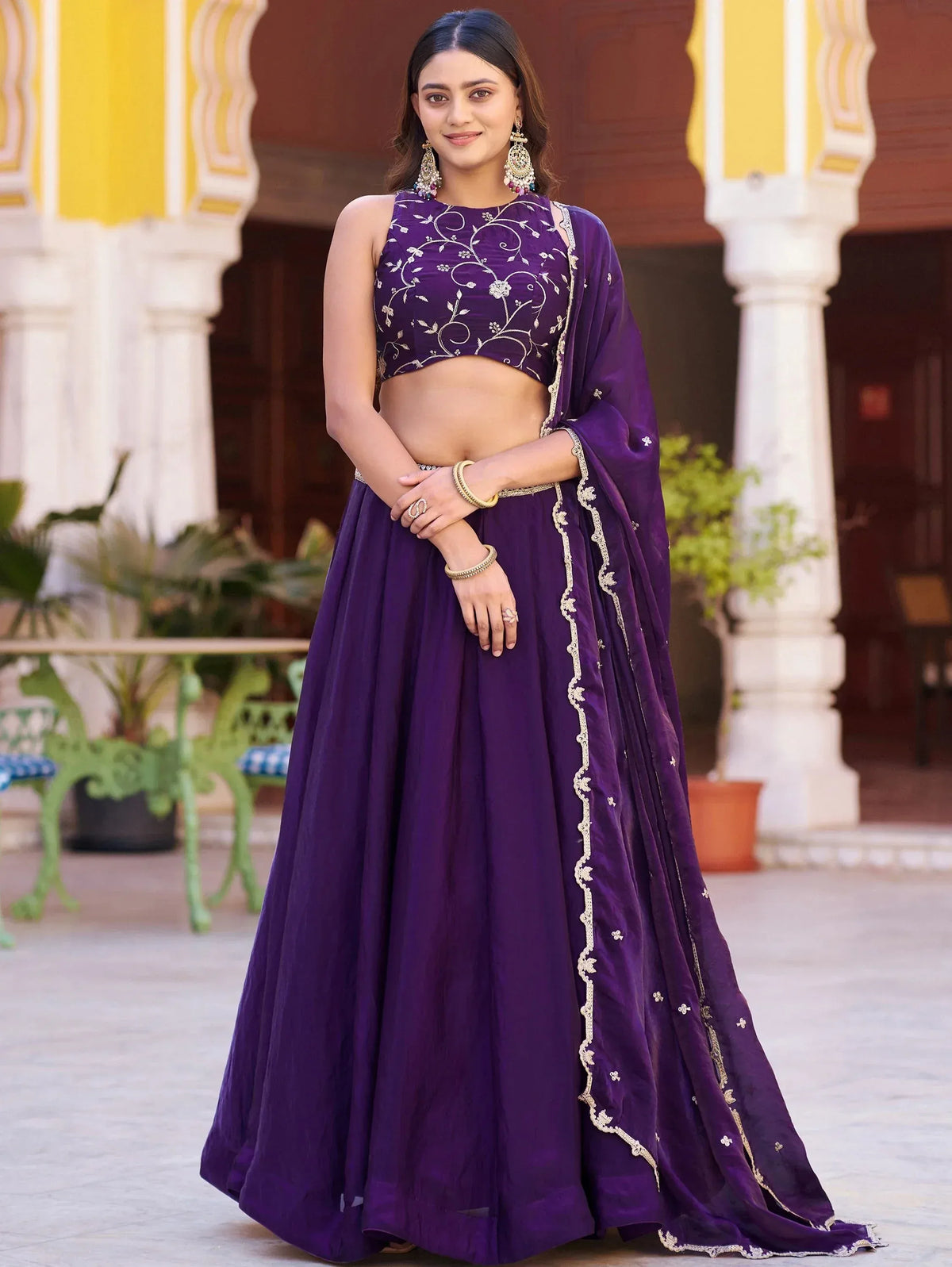 Stunning Purple Sequins Silk Festival Wear Lehenga Choli with Dupatta