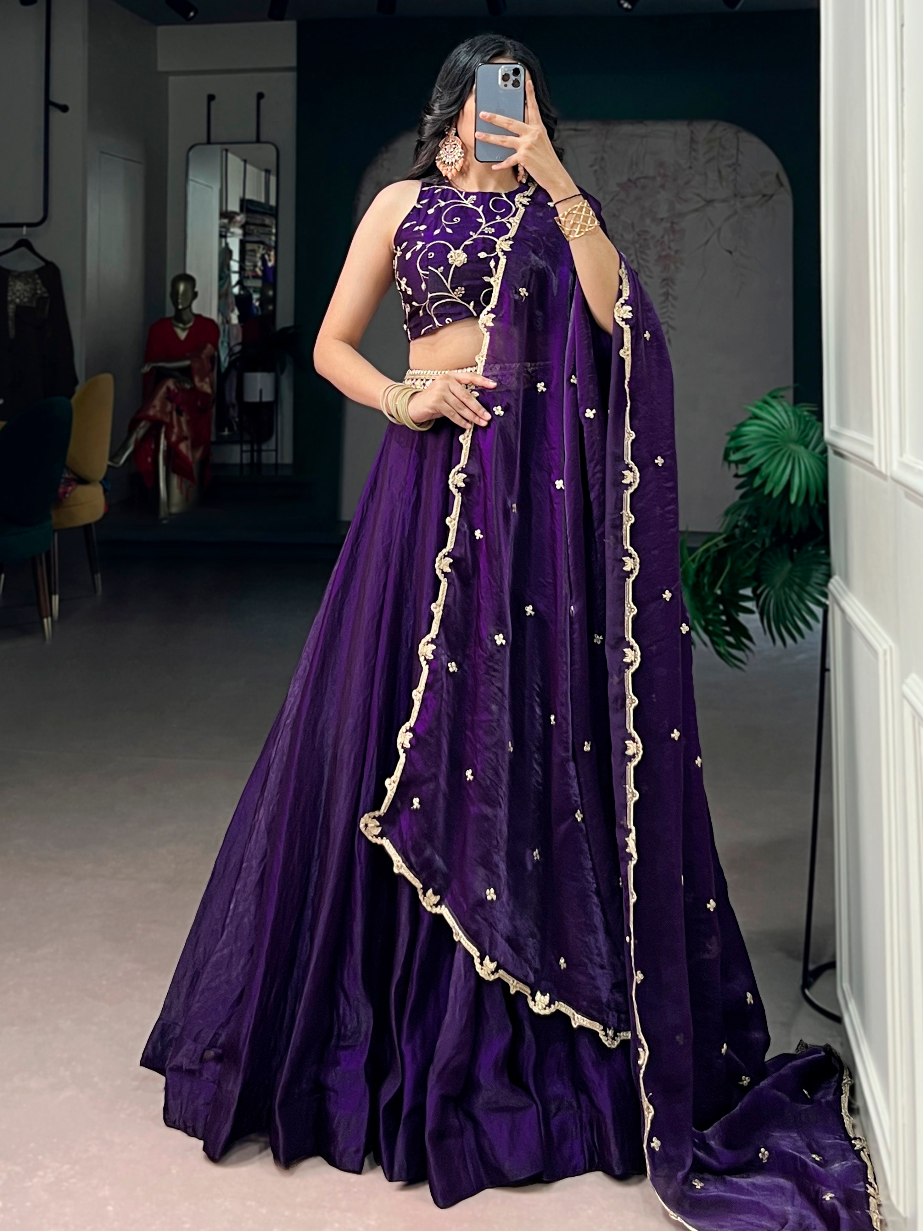 Charming Purple Embroidered Silk Marriage Wear Lehenga Choli