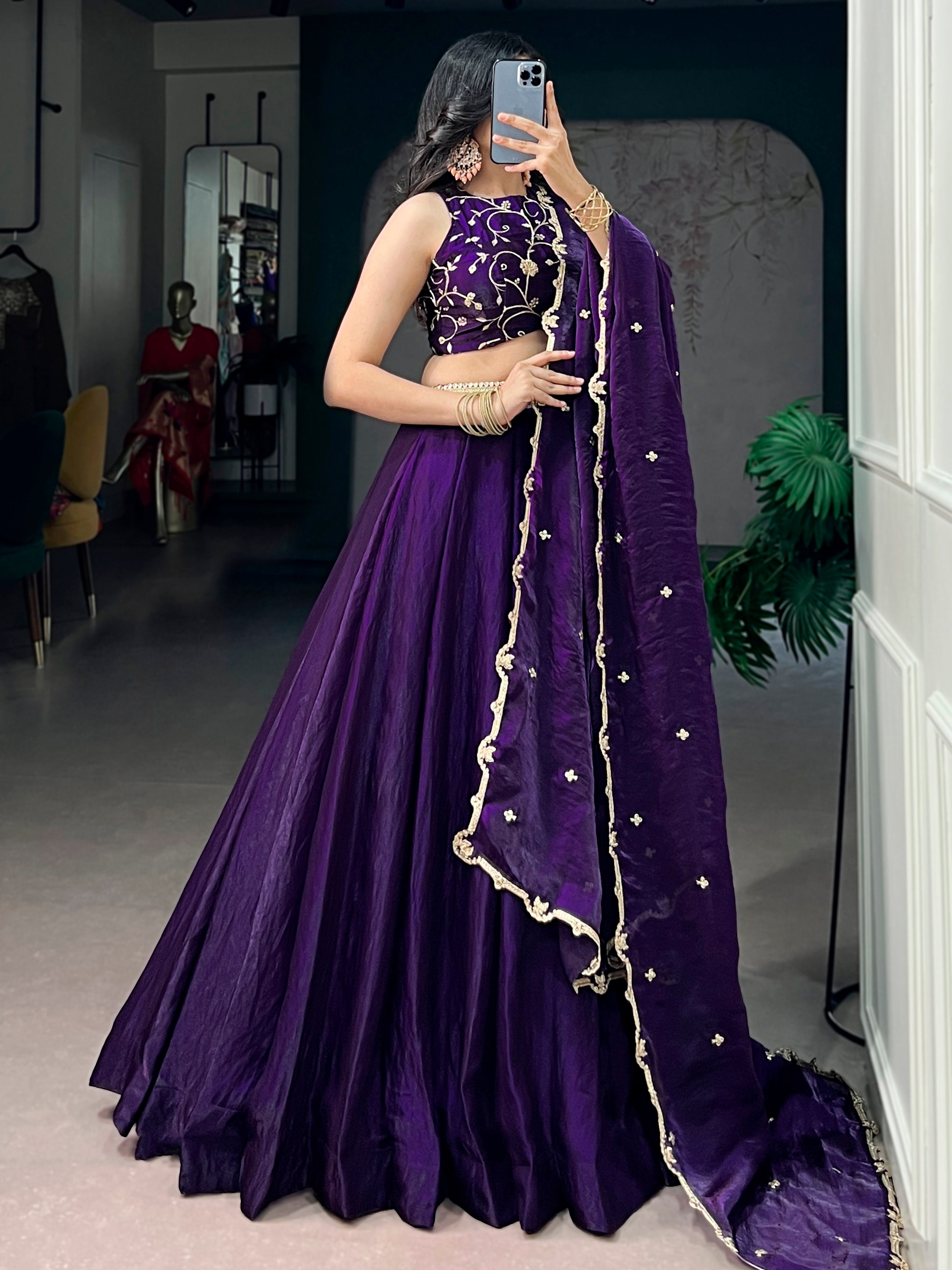 Charming Purple Embroidered Silk Marriage Wear Lehenga Choli