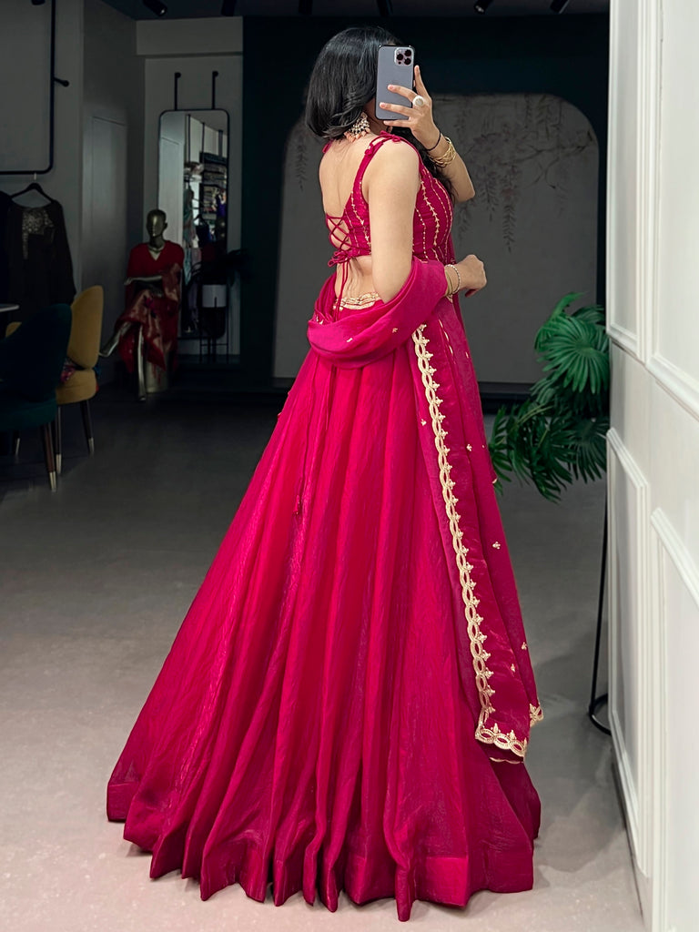 Impressive Pink Sequins Silk Reception Wear Lehenga Choli With Dupatta