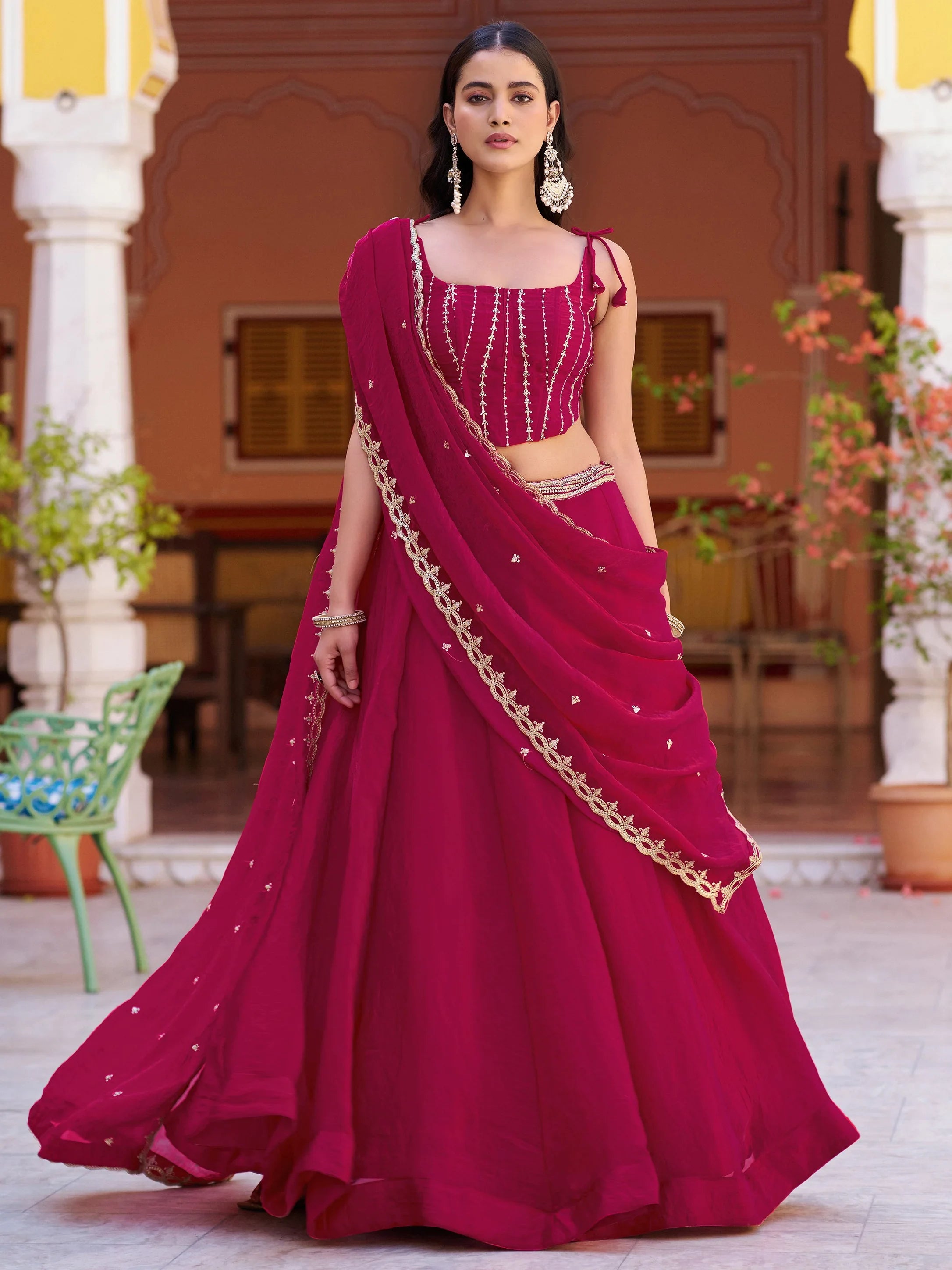 Royaly Rani Pink Thread Embroidered  Silk Festival Wear Lehenga Choli
