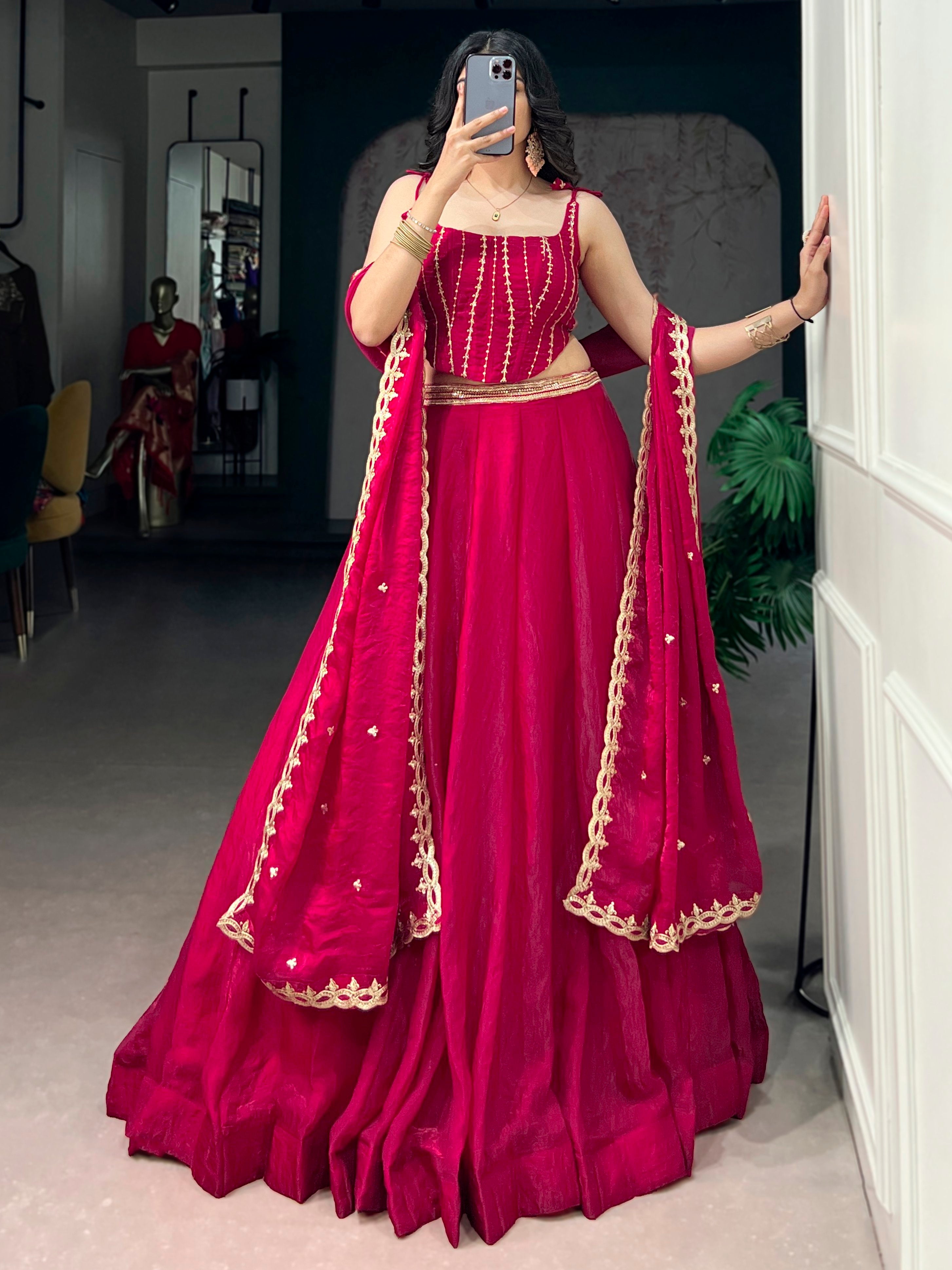 Impressive Pink Sequins Silk Reception Wear Lehenga Choli With Dupatta