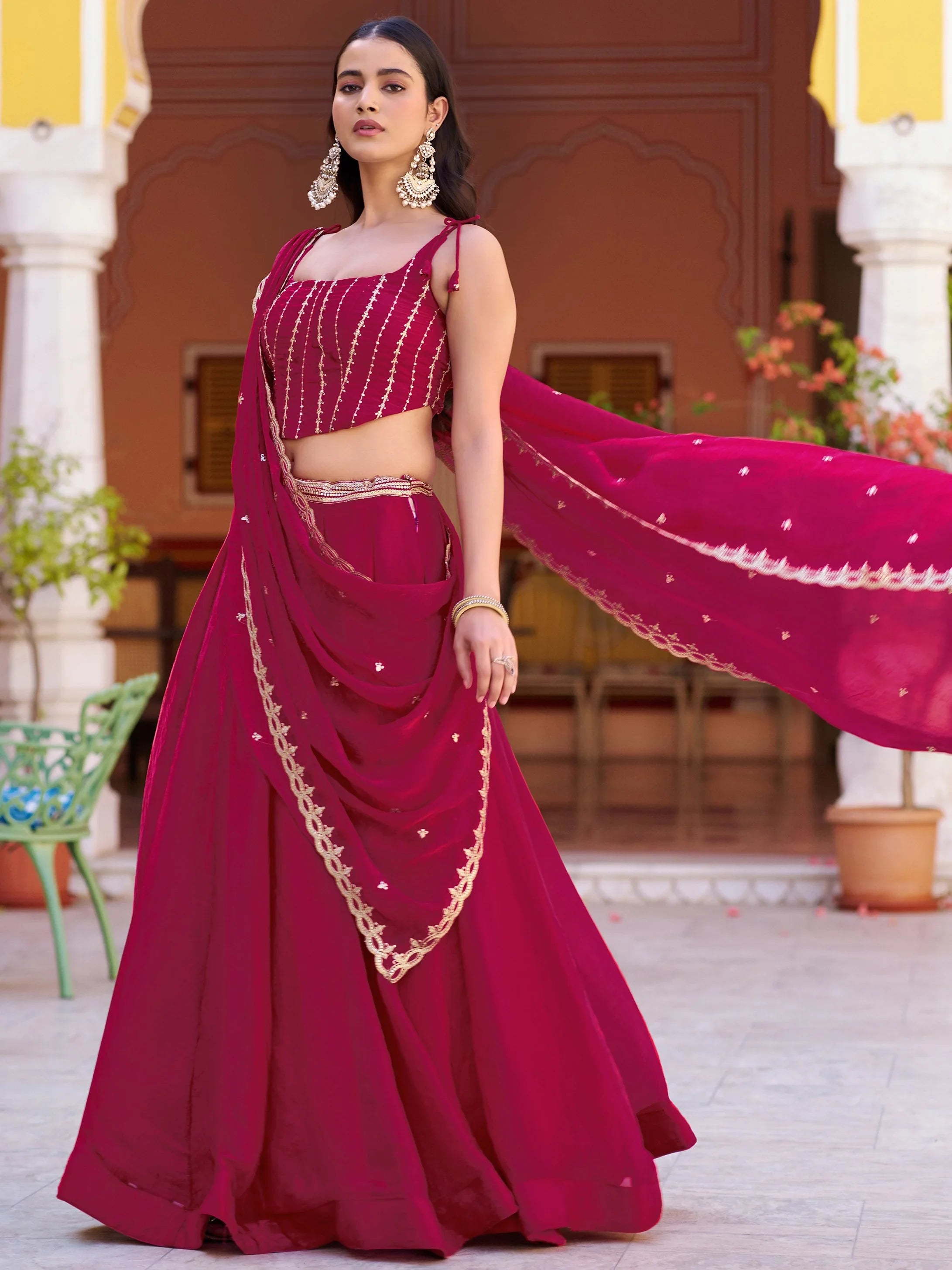 Royaly Rani Pink Thread Embroidered  Silk Festival Wear Lehenga Choli