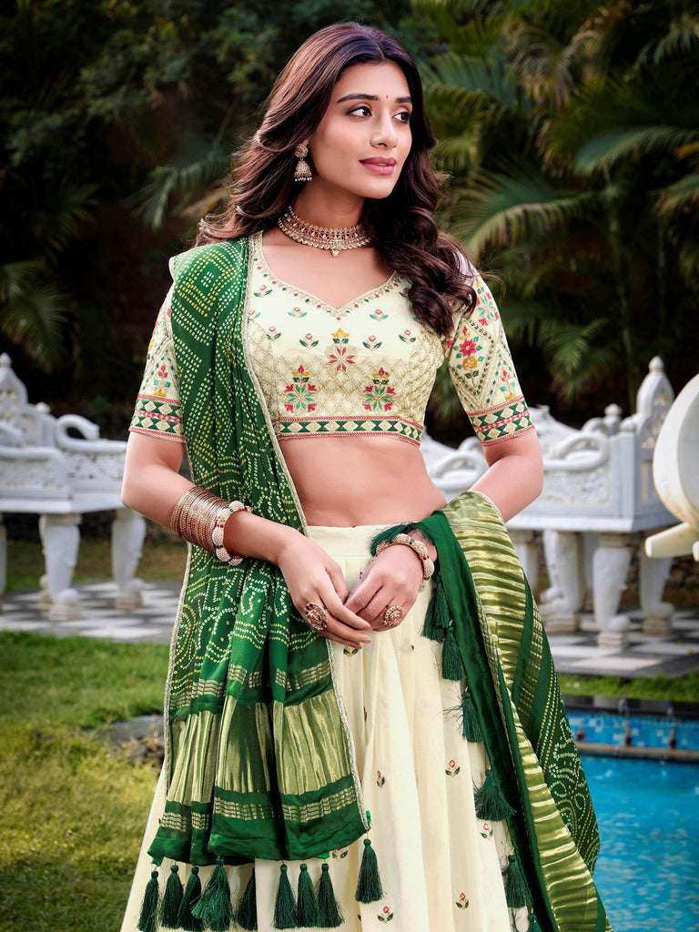 Stunning Cream Cotton Sequins Work Wedding Wear Lehenga Choli