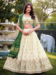 Stunning Cream Cotton Sequins Work Wedding Wear Lehenga Choli
