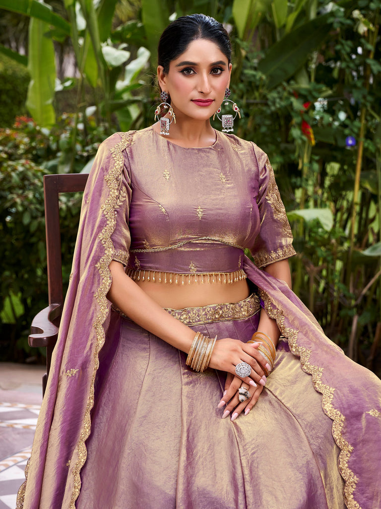 Amazing Lavender Embroidered Organza Wedding Wear Lehenga Choli 