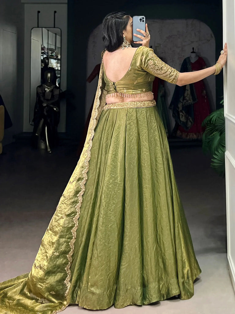 Mesmerizing Green Organza Mehendi Wear Lehenga Choli With Dupatta