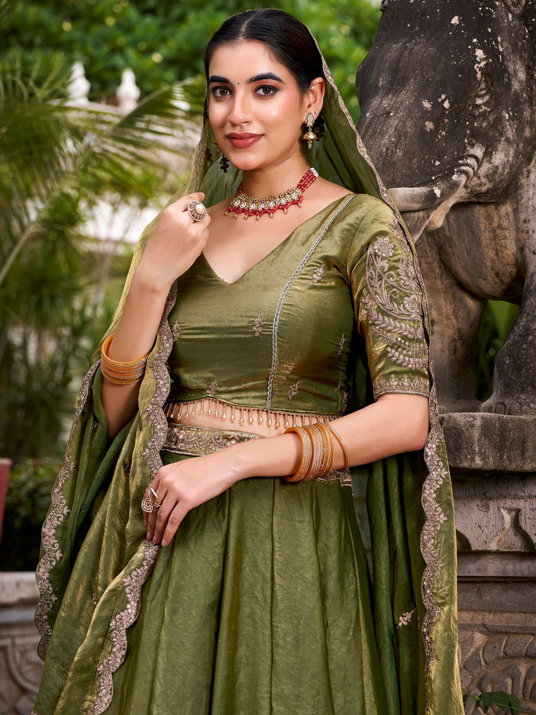 Beautiful Green Embroidered Organza Bridesmaid Lehenga Choli