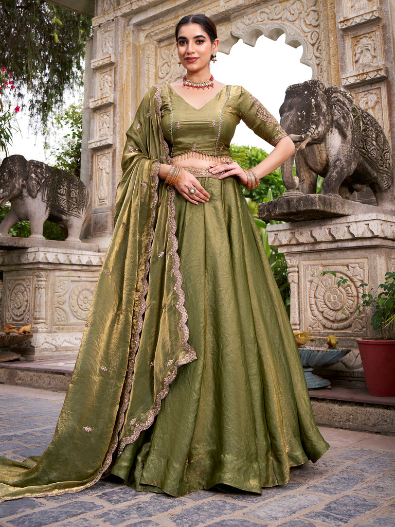 Beautiful Green Embroidered Organza Bridesmaid Lehenga Choli