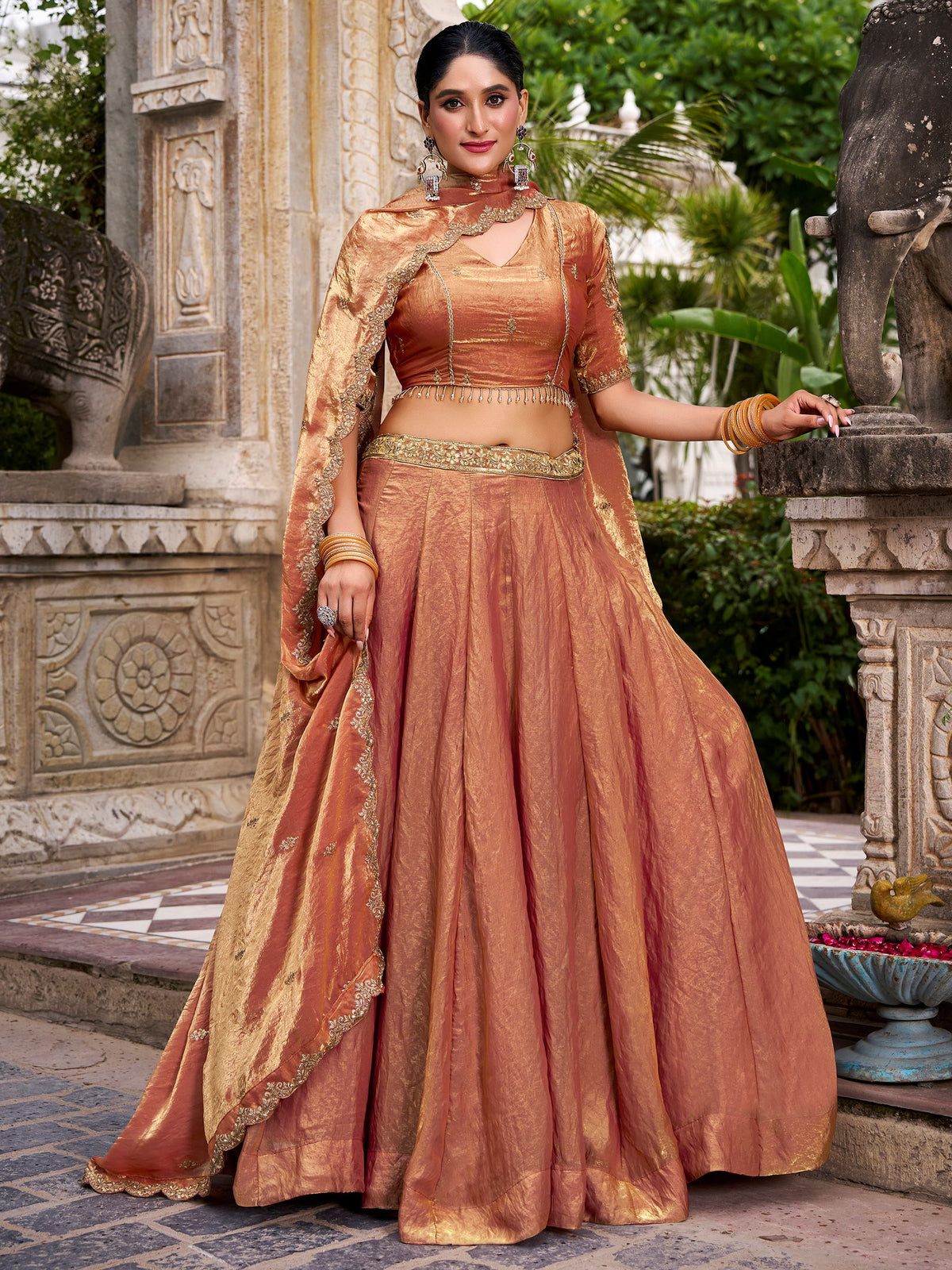Charming Orange Embroidered Organza Wedding Wear Lehenga Choli 