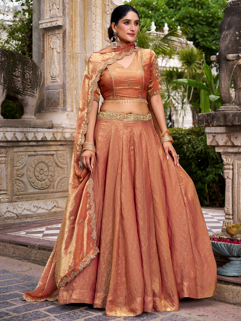 Charming Orange Embroidered Organza Wedding Wear Lehenga Choli 