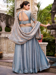 Dazzling Sky Blue Embroidered Organza Bridesmaid Lehenga Choli 