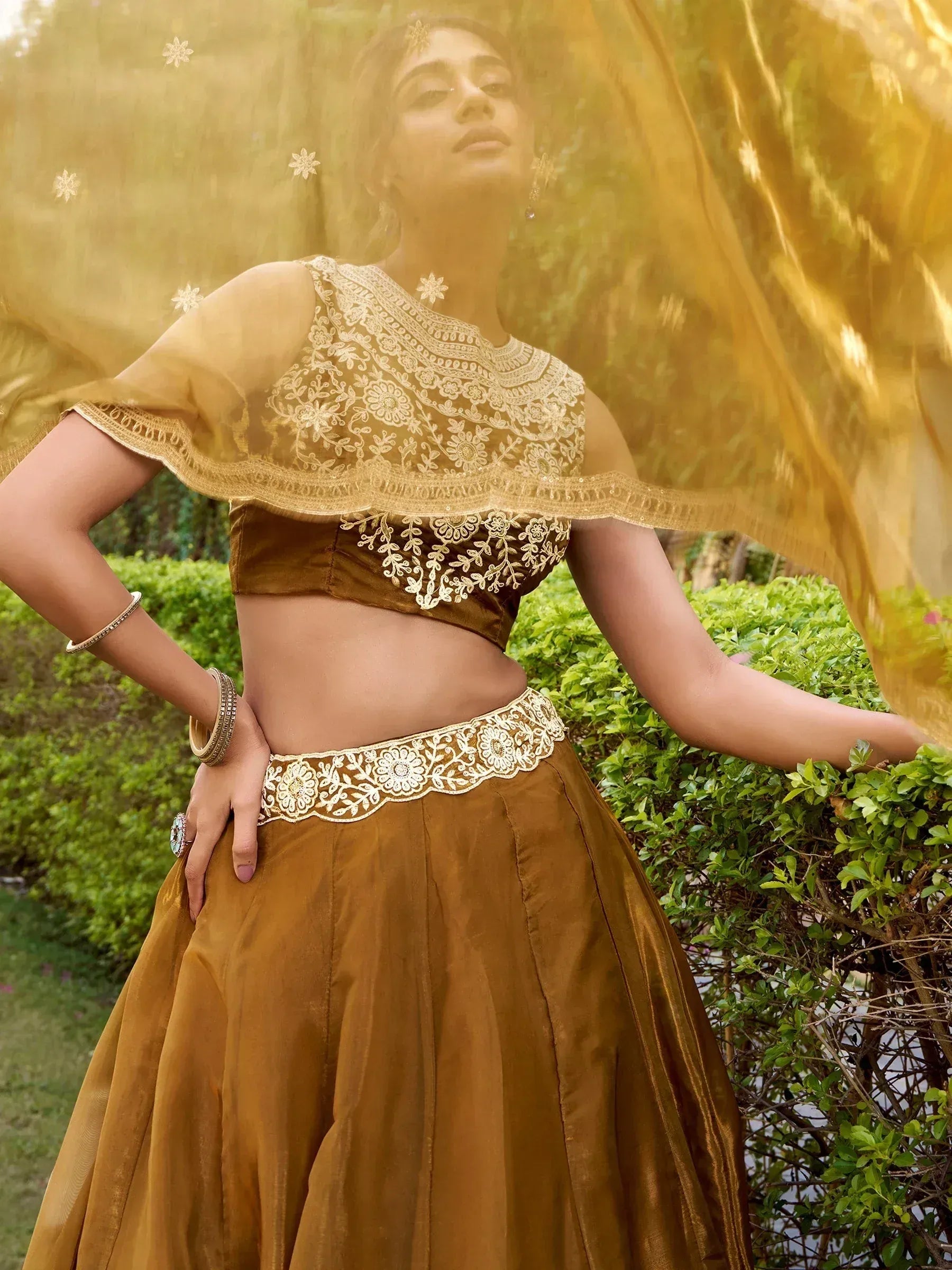 Enchanting Brown Embroidered Silk Function Wear Lehenga Choli