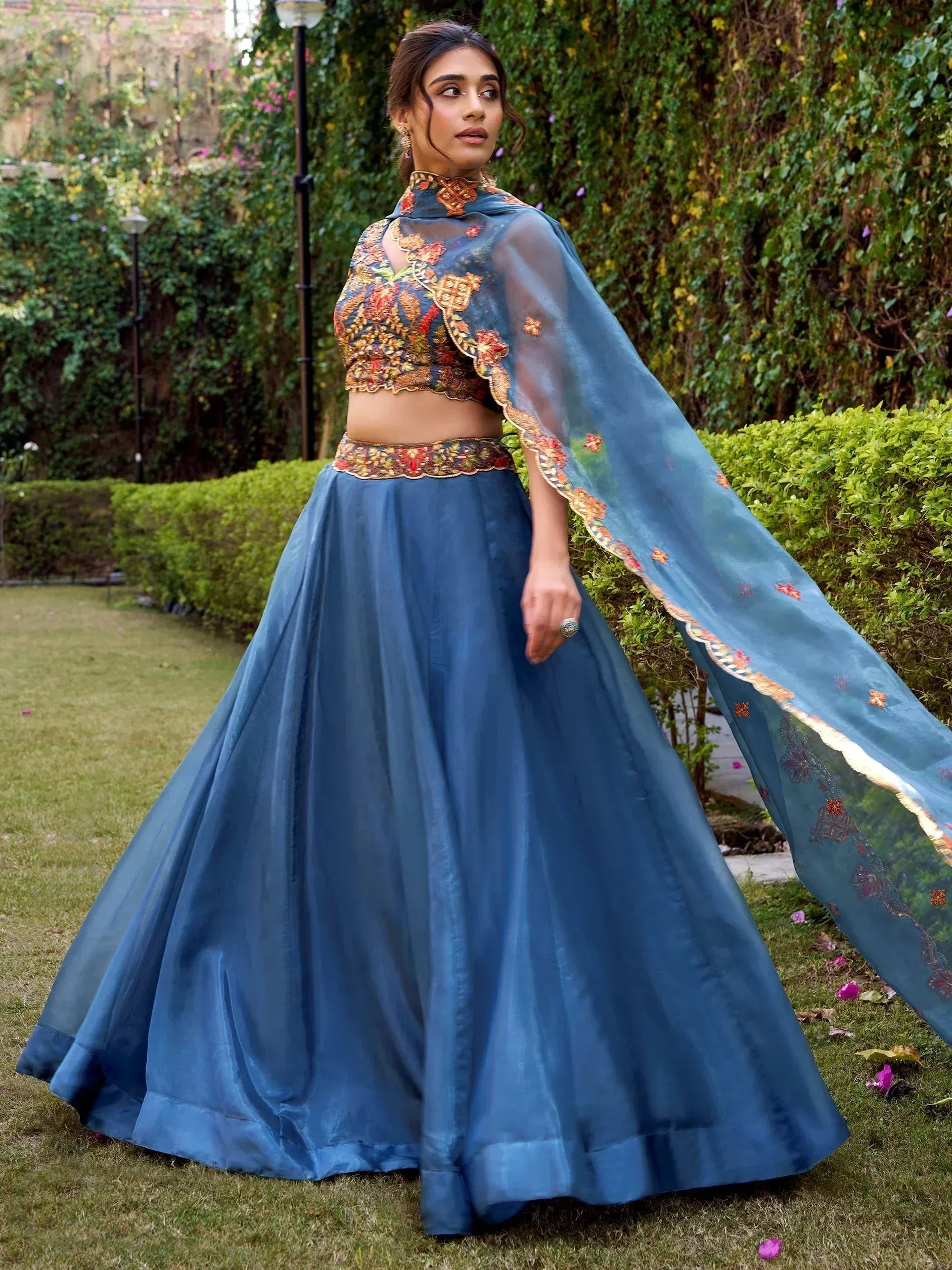 Precious Blue Embroidered Silk Engagement Wear Lehenga Choli