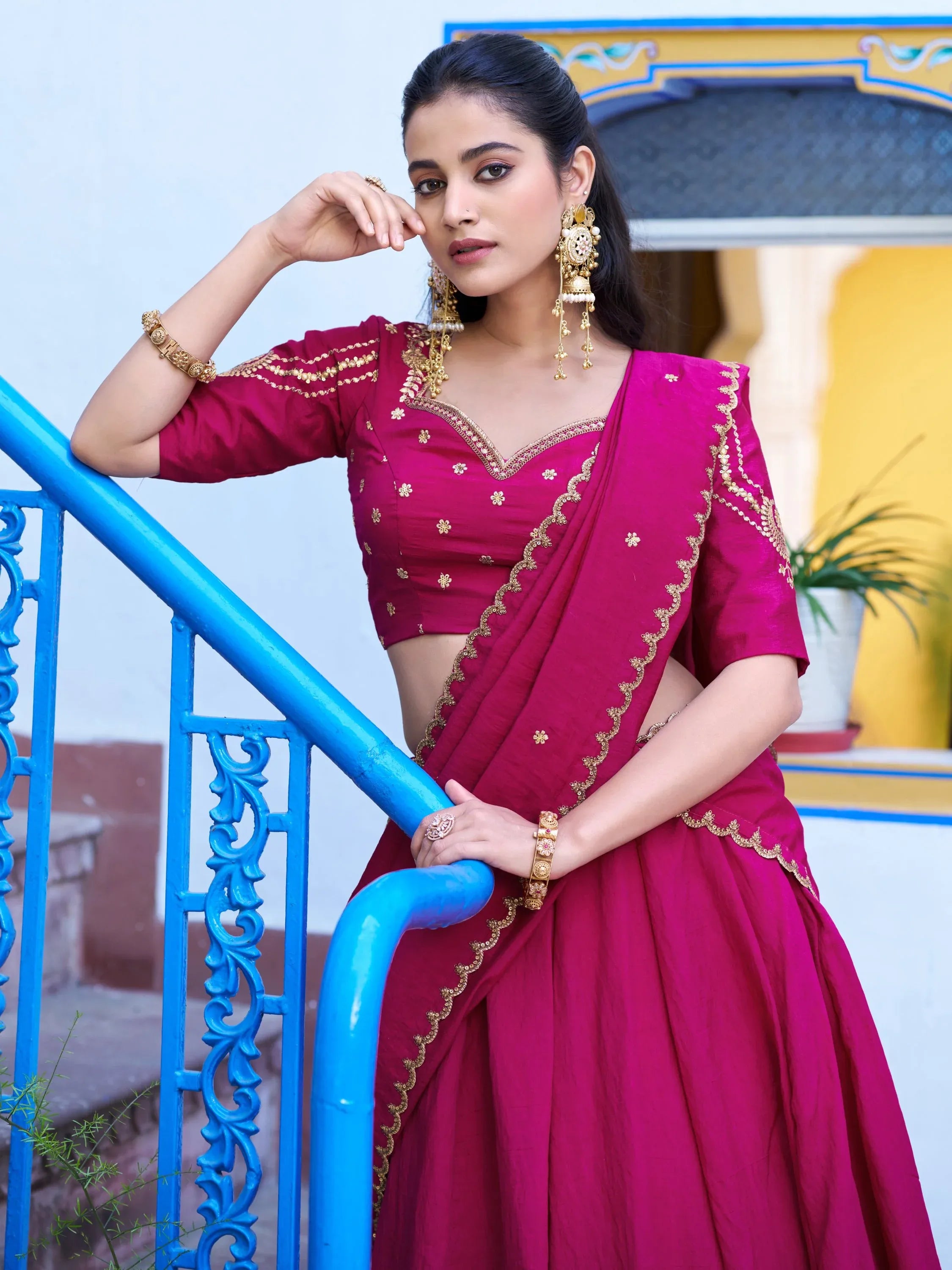 Lovely Rani Pink Embroidered Silk Traditional Lehenga Choli With Dupatta