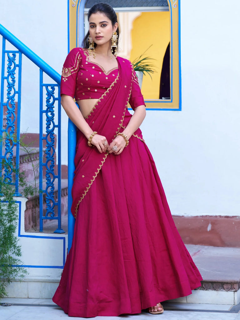Lovely Rani Pink Embroidered Silk Traditional Lehenga Choli With Dupatta