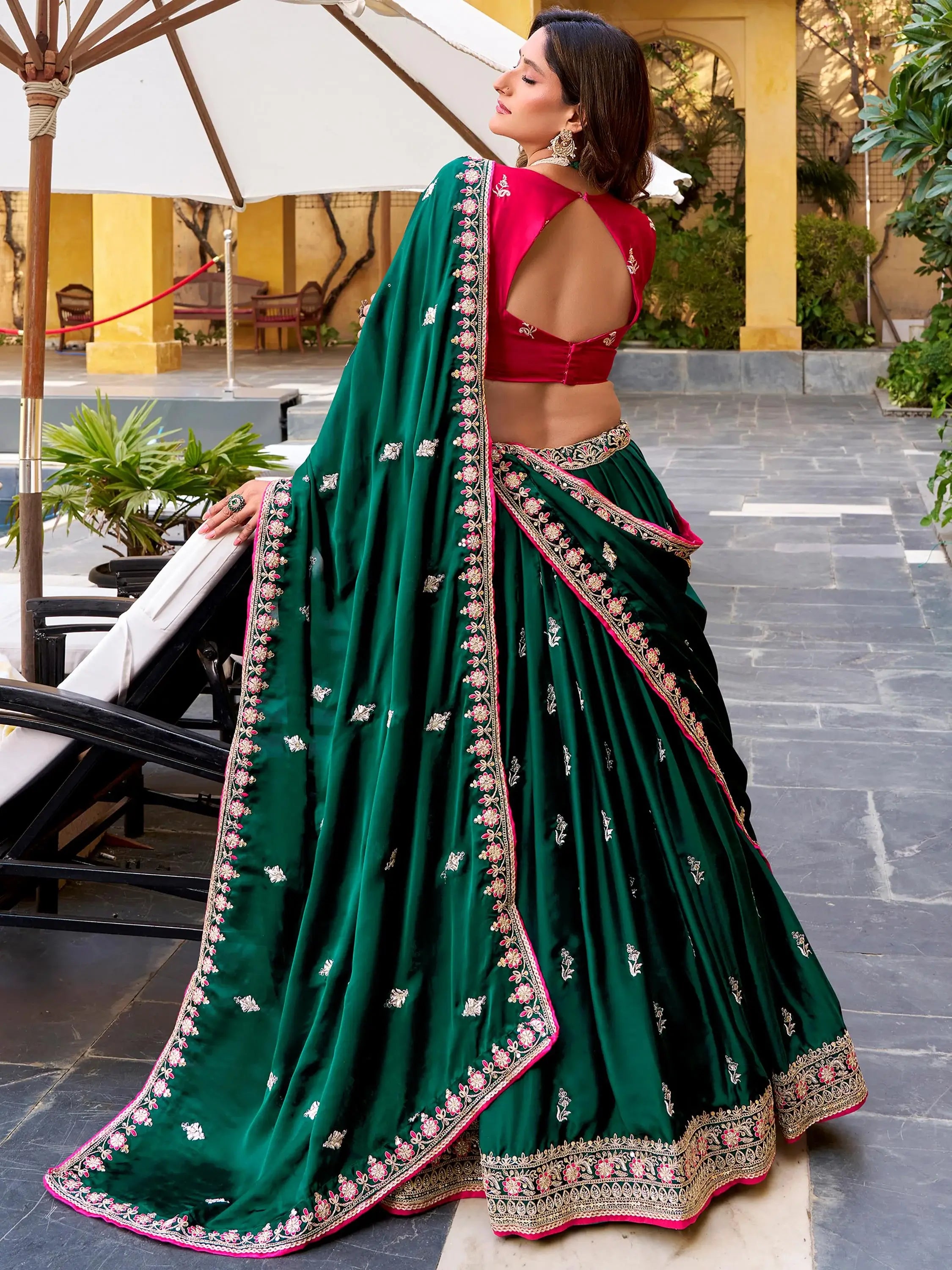 Glamorous Green Embroidered Silk Wedding Wear Lehenga Choli