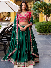 Glamorous Green Embroidered Silk Wedding Wear Lehenga Choli