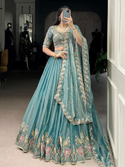 Beautiful Sky Blue Organza Zari Weaving Engagement Wear Lehenga Choli
