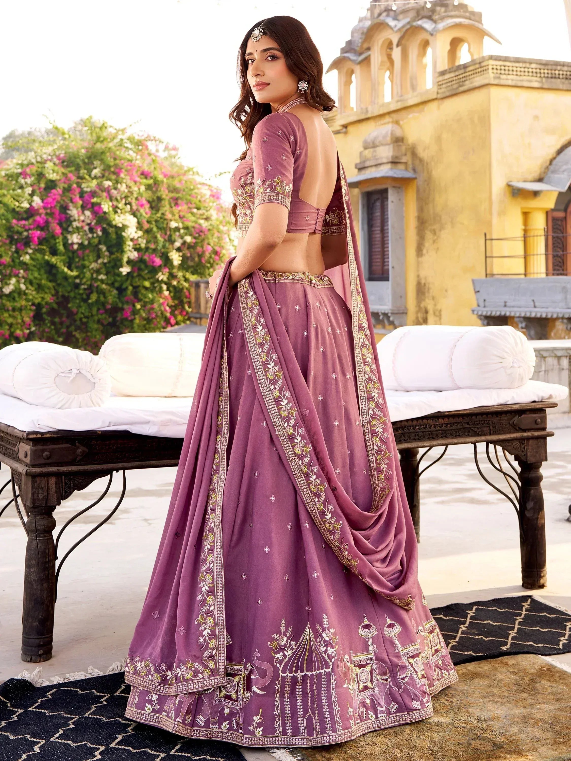 Fabulous Lavender Thread Embroidered Silk Wedding Wear Lehenga Choli