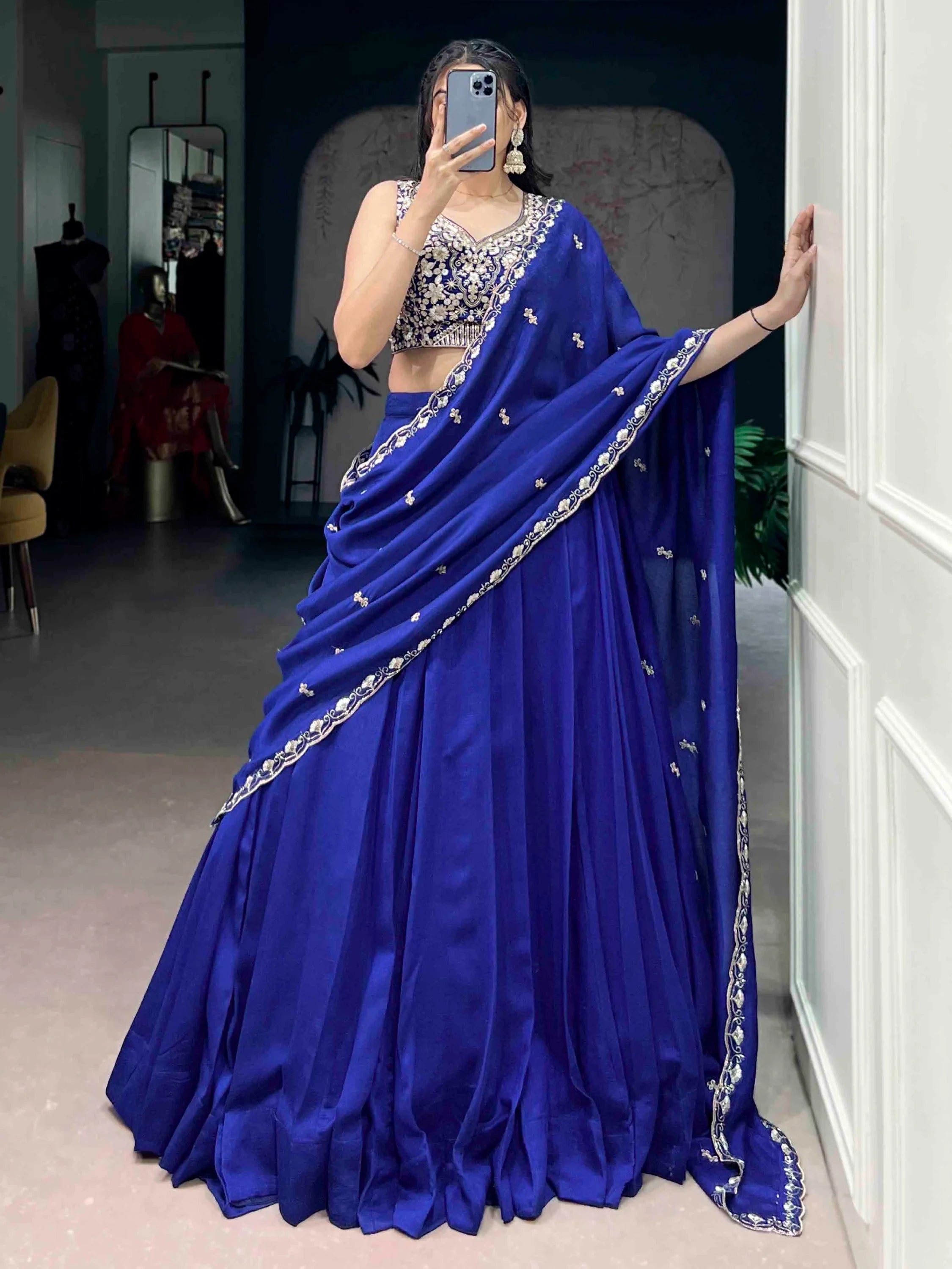 Beautiful Blue Silk Festive Wear Lehenga And Embroidered Choli
