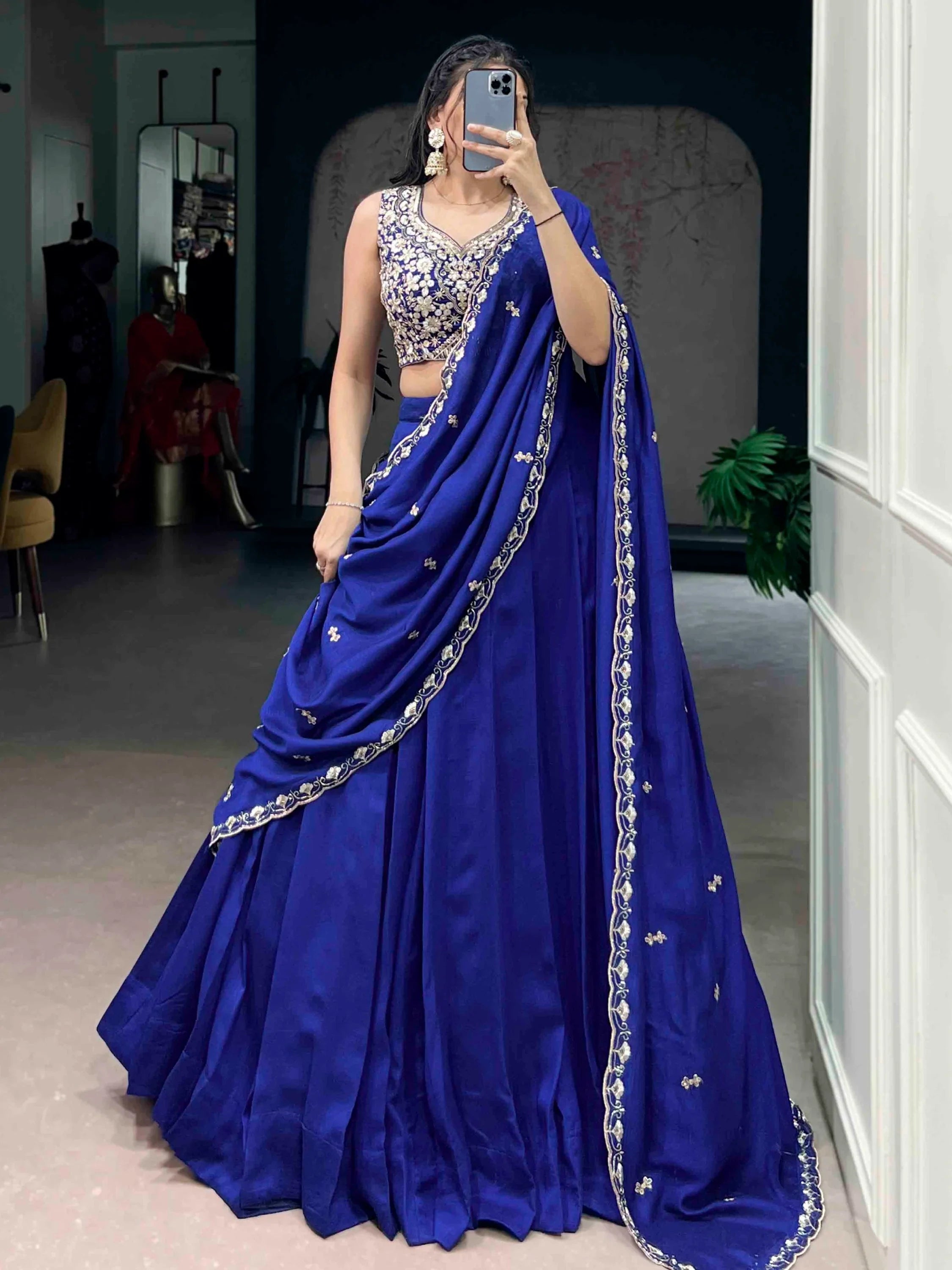 Beautiful Blue Silk Festive Wear Lehenga And Embroidered Choli