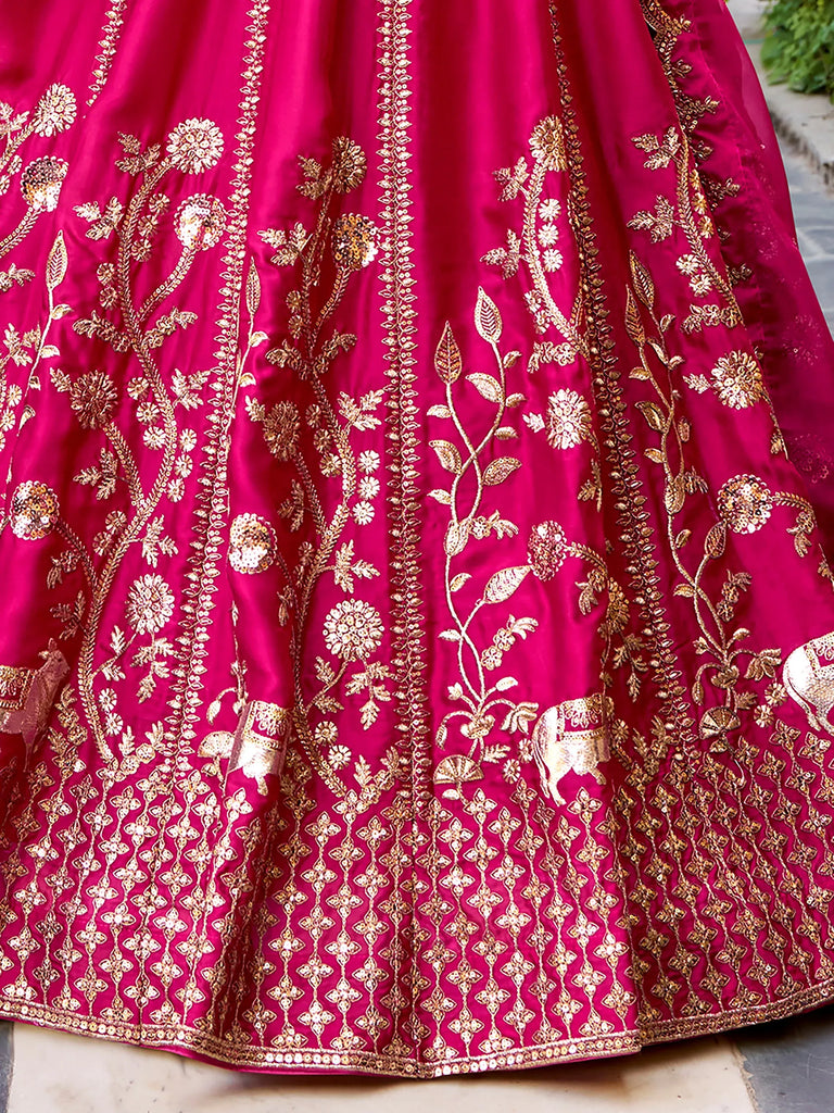 Wonderful Rani Pink Sequins Silk Bridesmaid Lehenga Choli With Dupatta