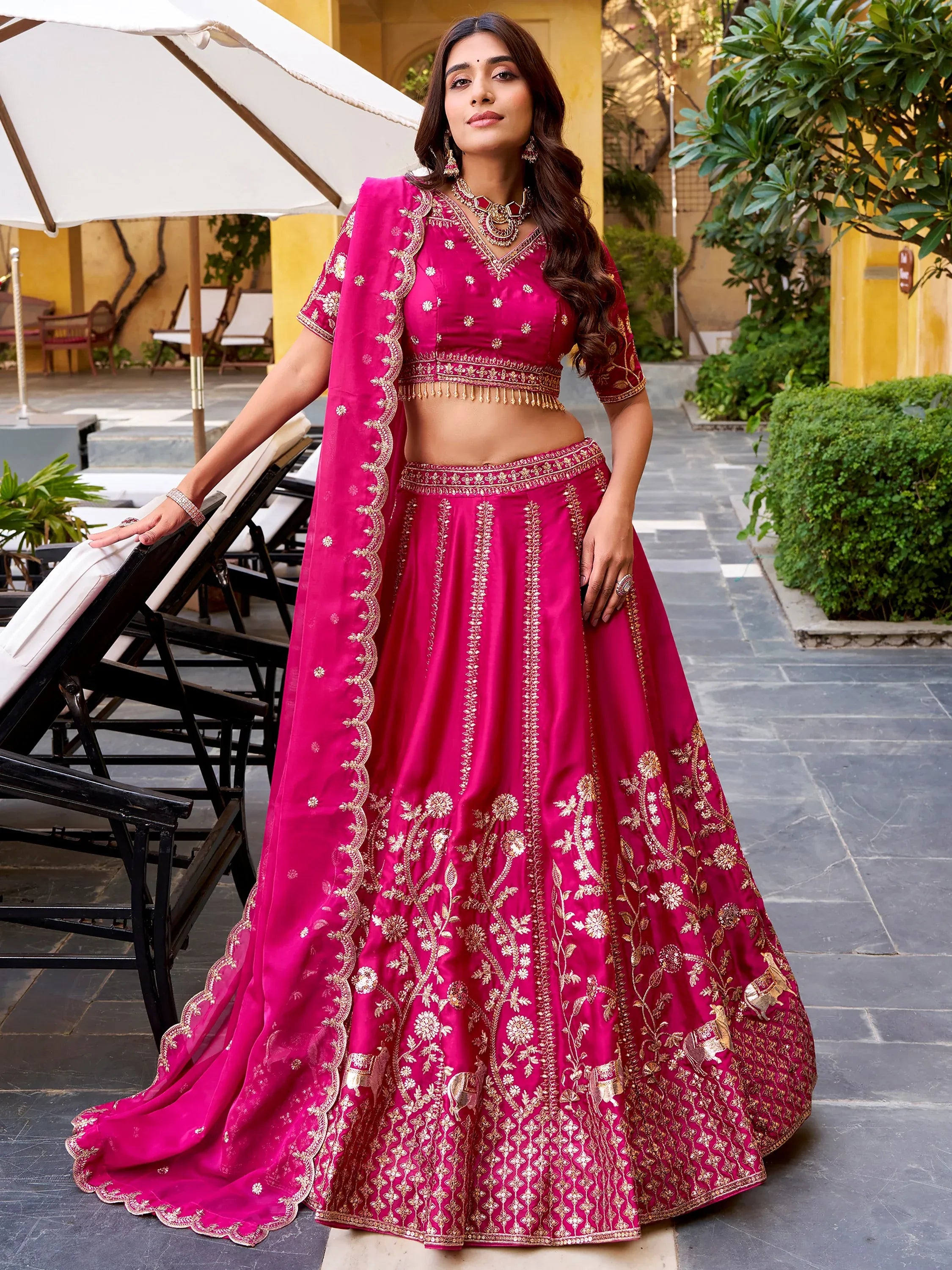 Wonderful Rani Pink Sequins Silk Bridesmaid Lehenga Choli With Dupatta