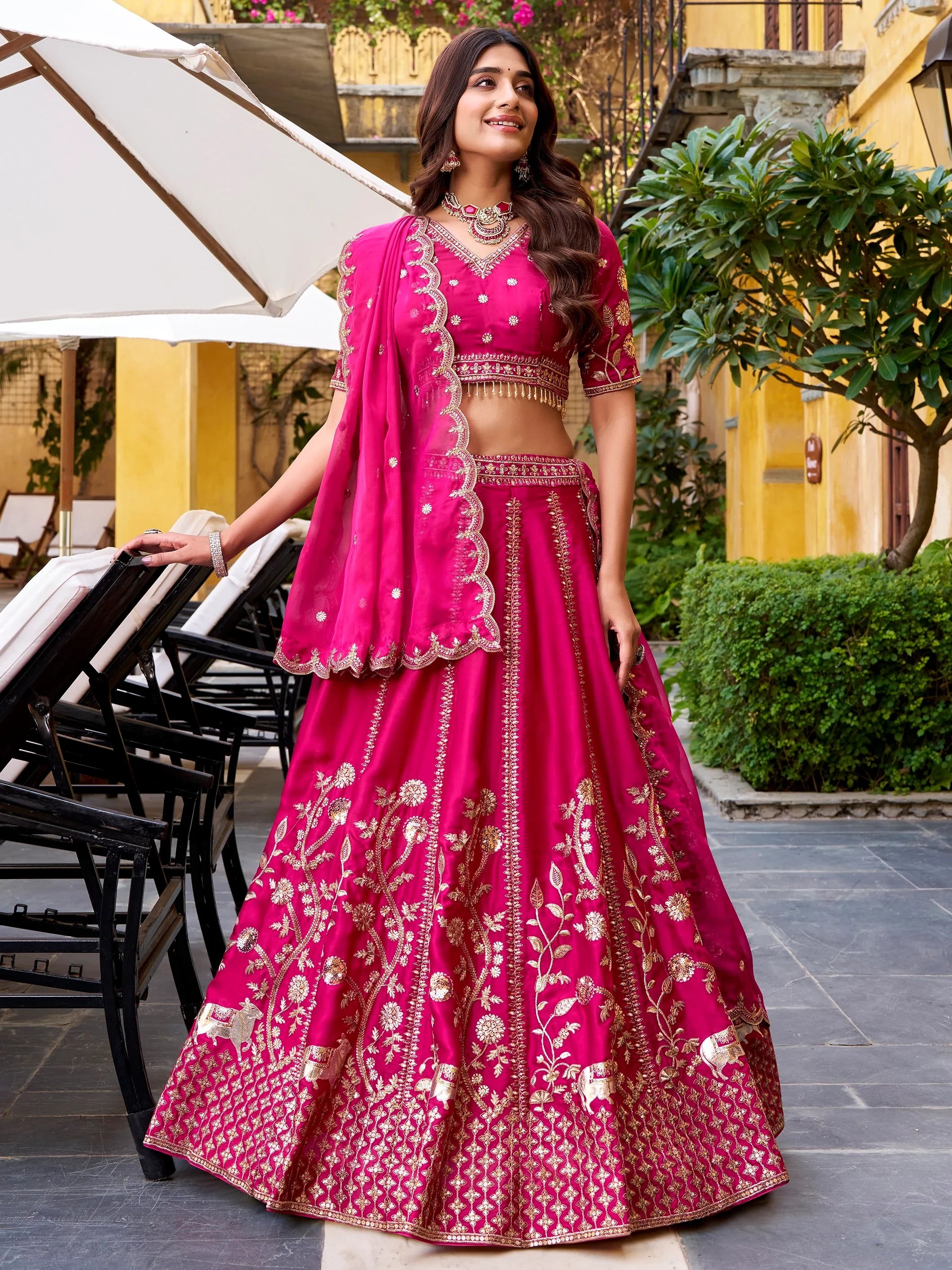 Wonderful Rani Pink Sequins Silk Bridesmaid Lehenga Choli With Dupatta