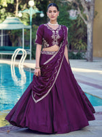 Great Purple Sequins Crushed Engagement Wear Lehenga Choli With Dupatta