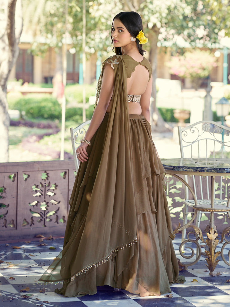 Charming Brown Sequins Georgette Sangeet Wear Lehenga Choli