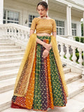Superior Multi-Color Printed Georgette Lehenga With Golden Choli