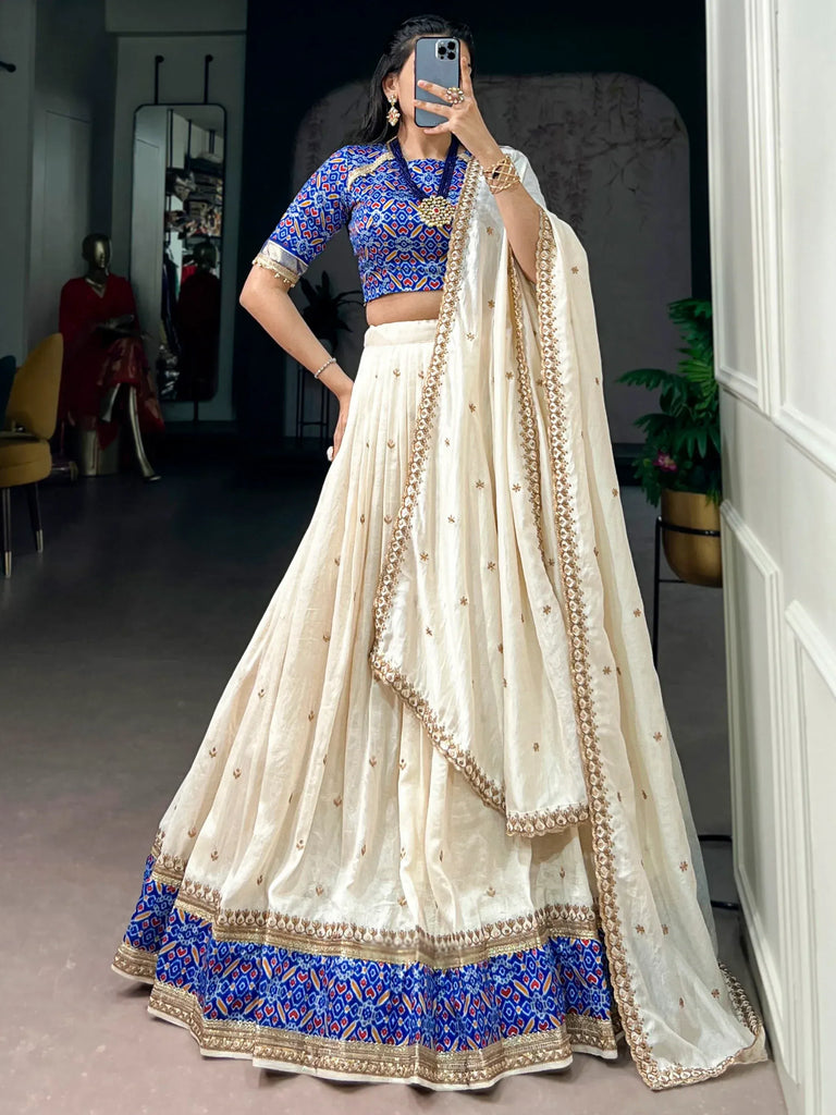 Incredible Off White Sequins Silk Festive Wear Lehenga Choli
