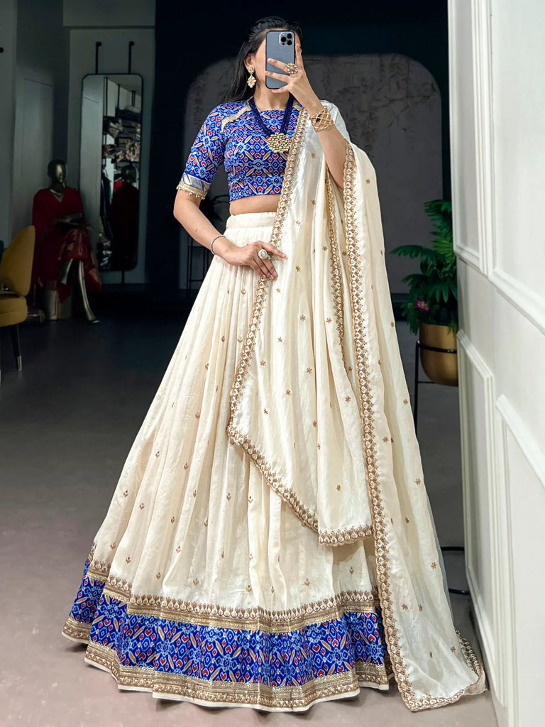 Incredible Off White Sequins Silk Festive Wear Lehenga Choli