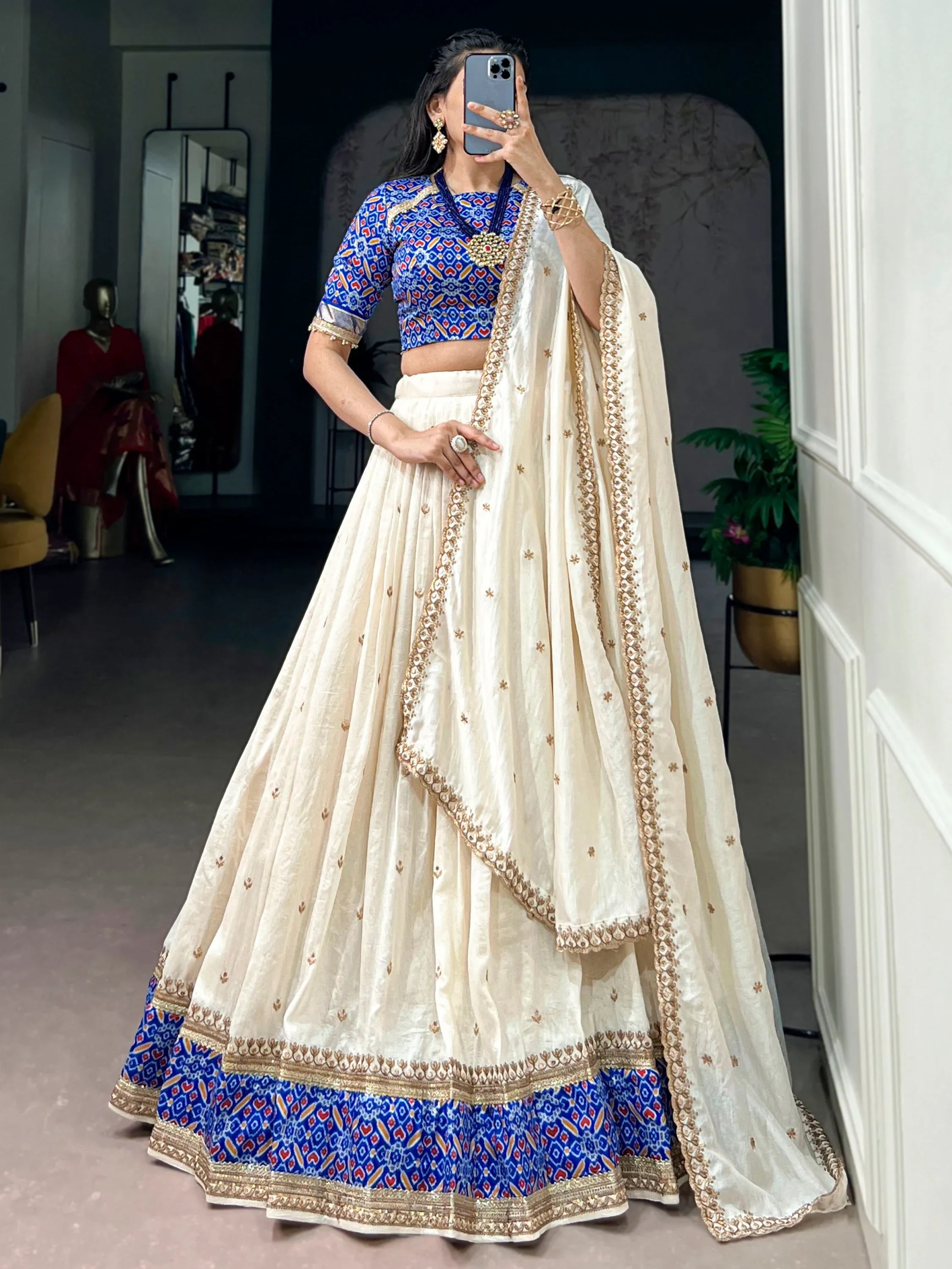 Incredible Off White Sequins Silk Festive Wear Lehenga Choli