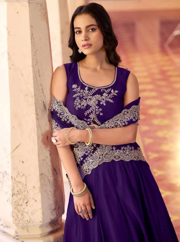 Charming Purple Sequins Silk Festive Wear Lehenga Choli With Dupatta