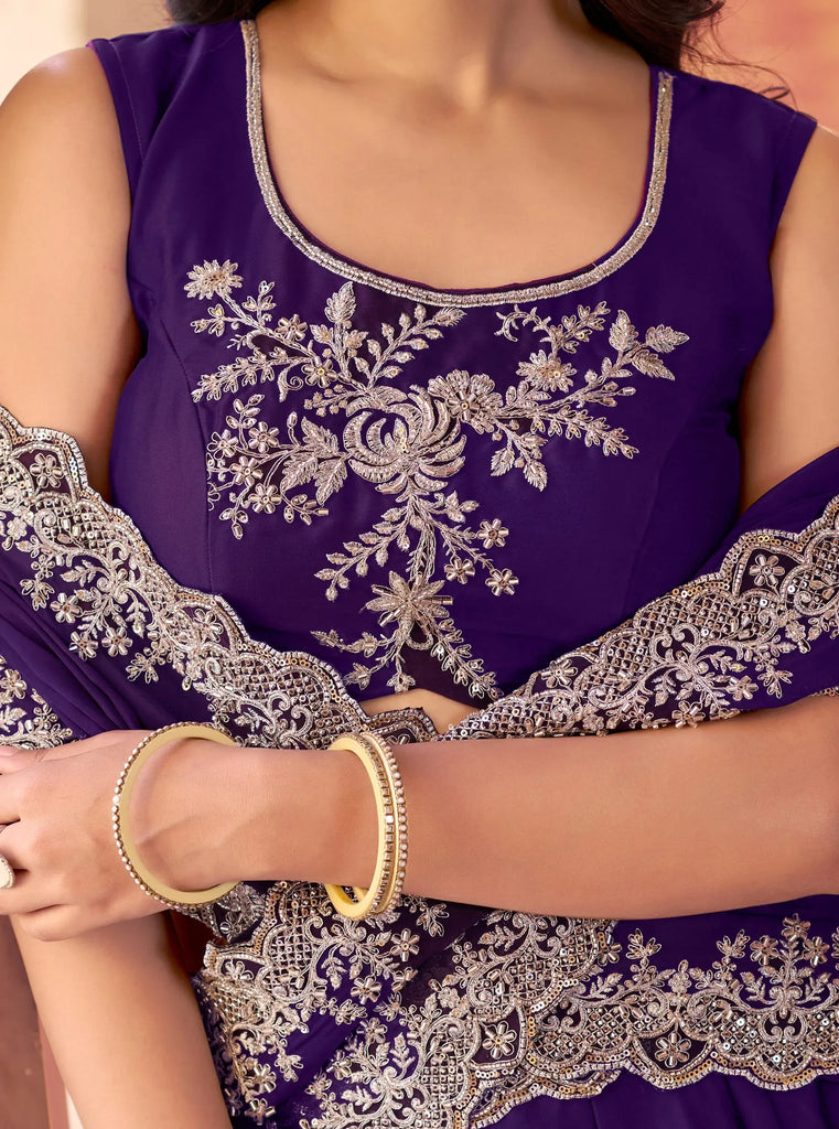 Charming Purple Sequins Silk Festive Wear Lehenga Choli With Dupatta
