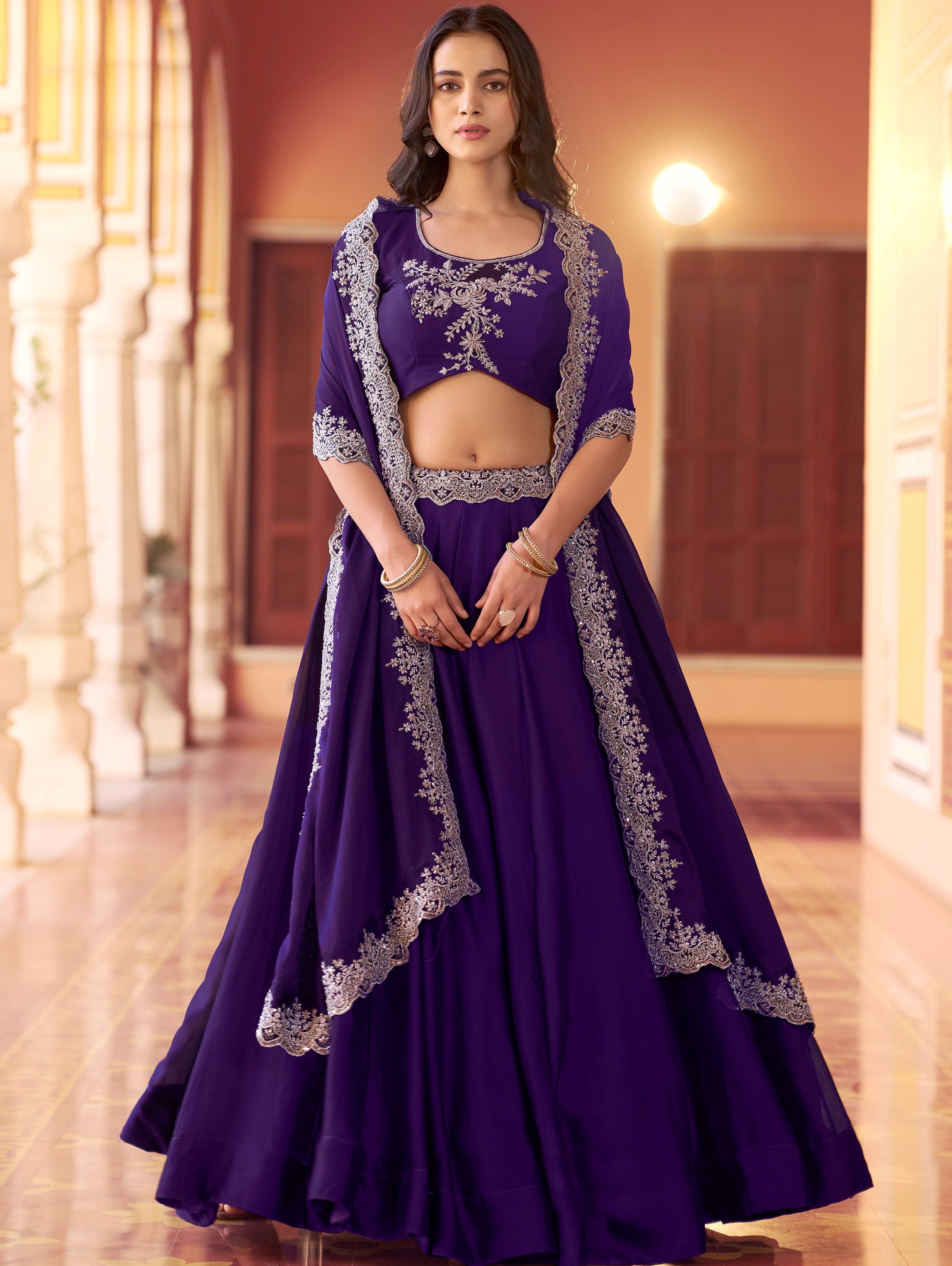 Charming Purple Sequins Silk Festive Wear Lehenga Choli With Dupatta