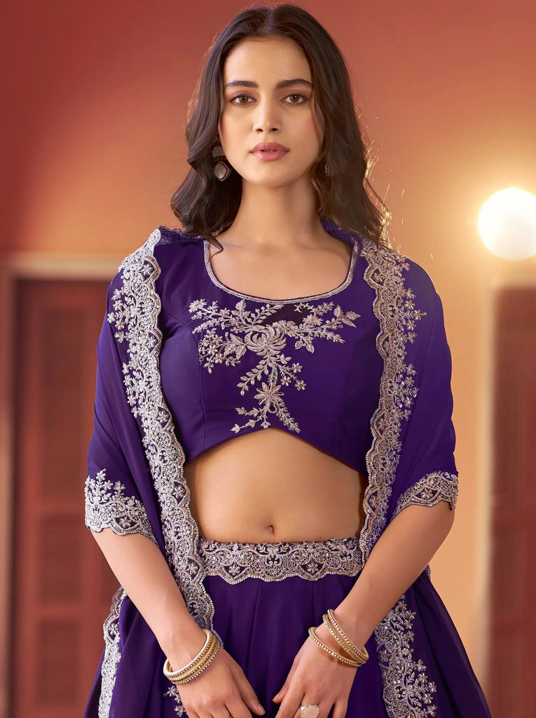 Charming Purple Sequins Silk Festive Wear Lehenga Choli With Dupatta