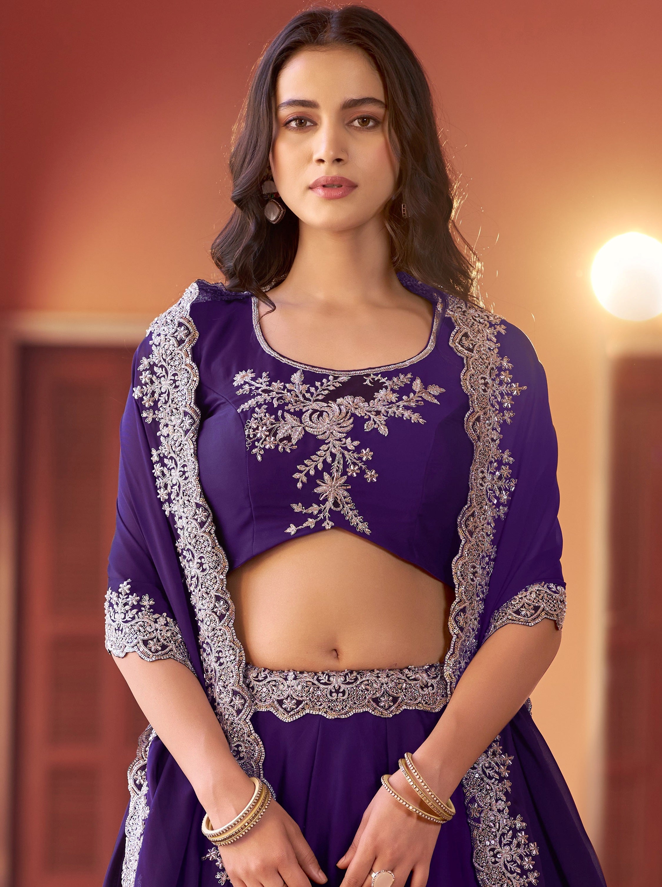 Charming Purple Sequins Silk Festive Wear Lehenga Choli With Dupatta