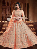 Alluring Peach Sequins Embroidered Georgette Wedding Wear Lehenga Choli