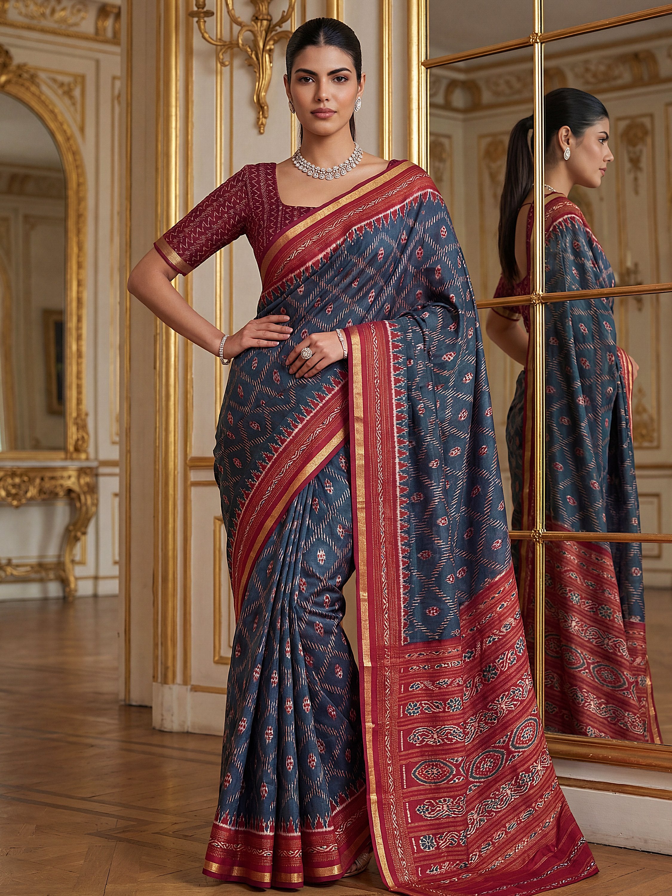 Striking Navy Blue Zari Weaving Silk Wedding Wear Saree With Blouse