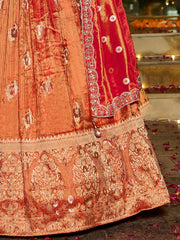 Attractive Orange Zari Weaving Tissue Engagement Wear Lehenga Choli 