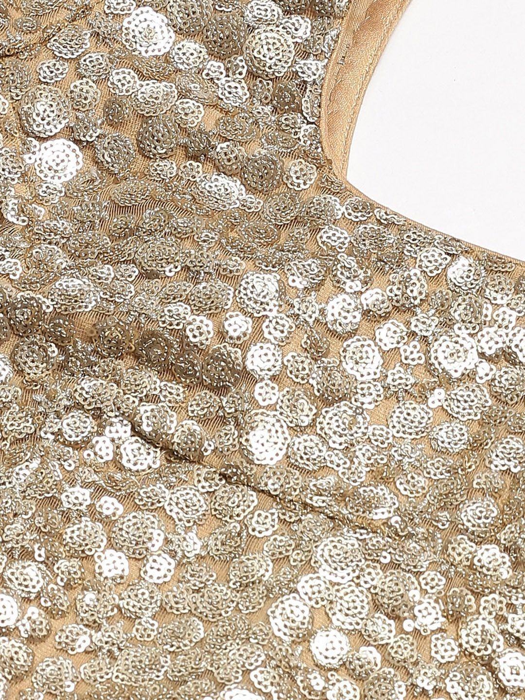 Green & Golden Semi-Stitched Myntra Festive Lehenga & Unstitched Blouse with Dupatta