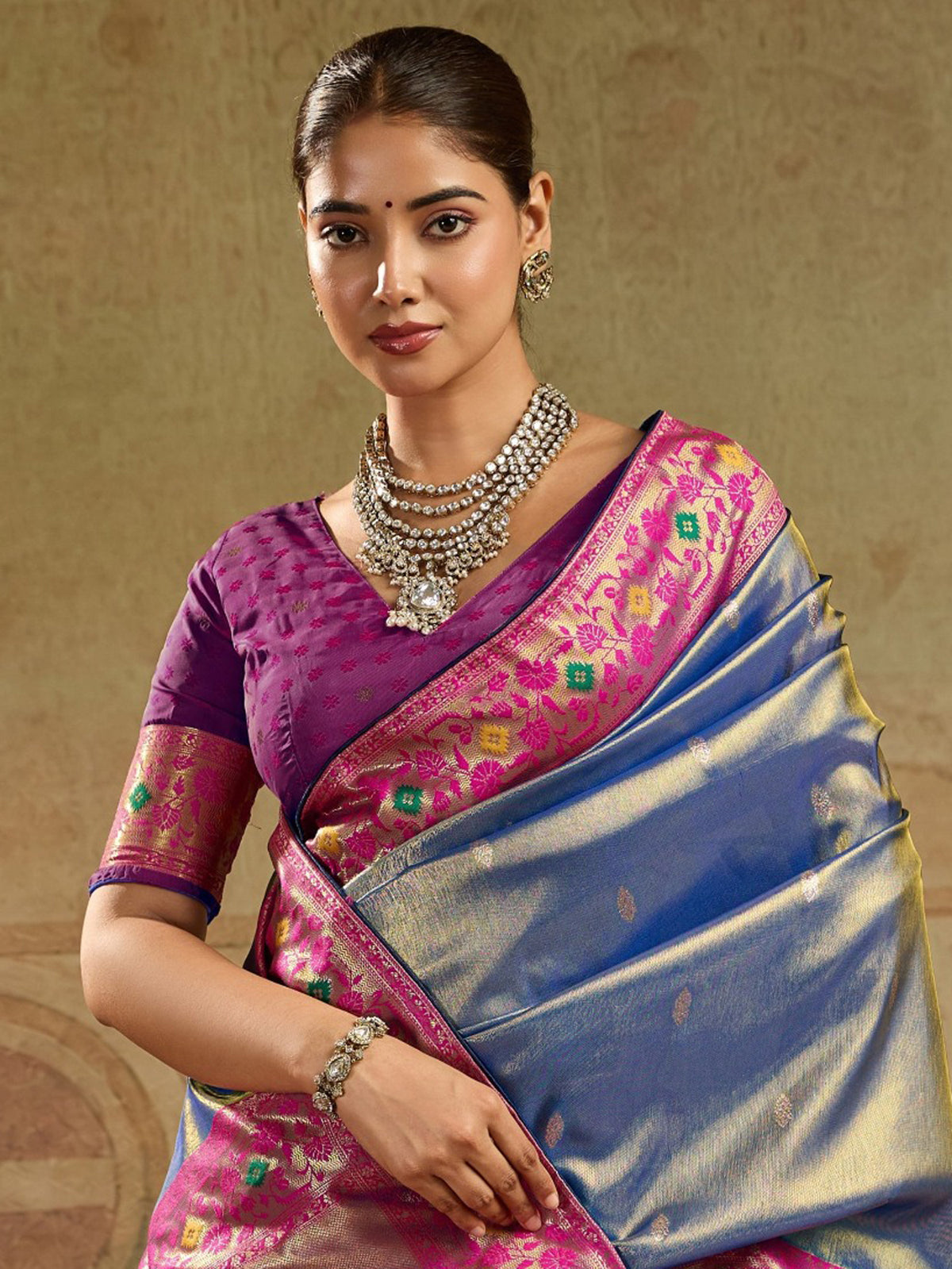 Stunning Blue Zari Woven Tissue Silk Marriage Wear Saree With Blouse